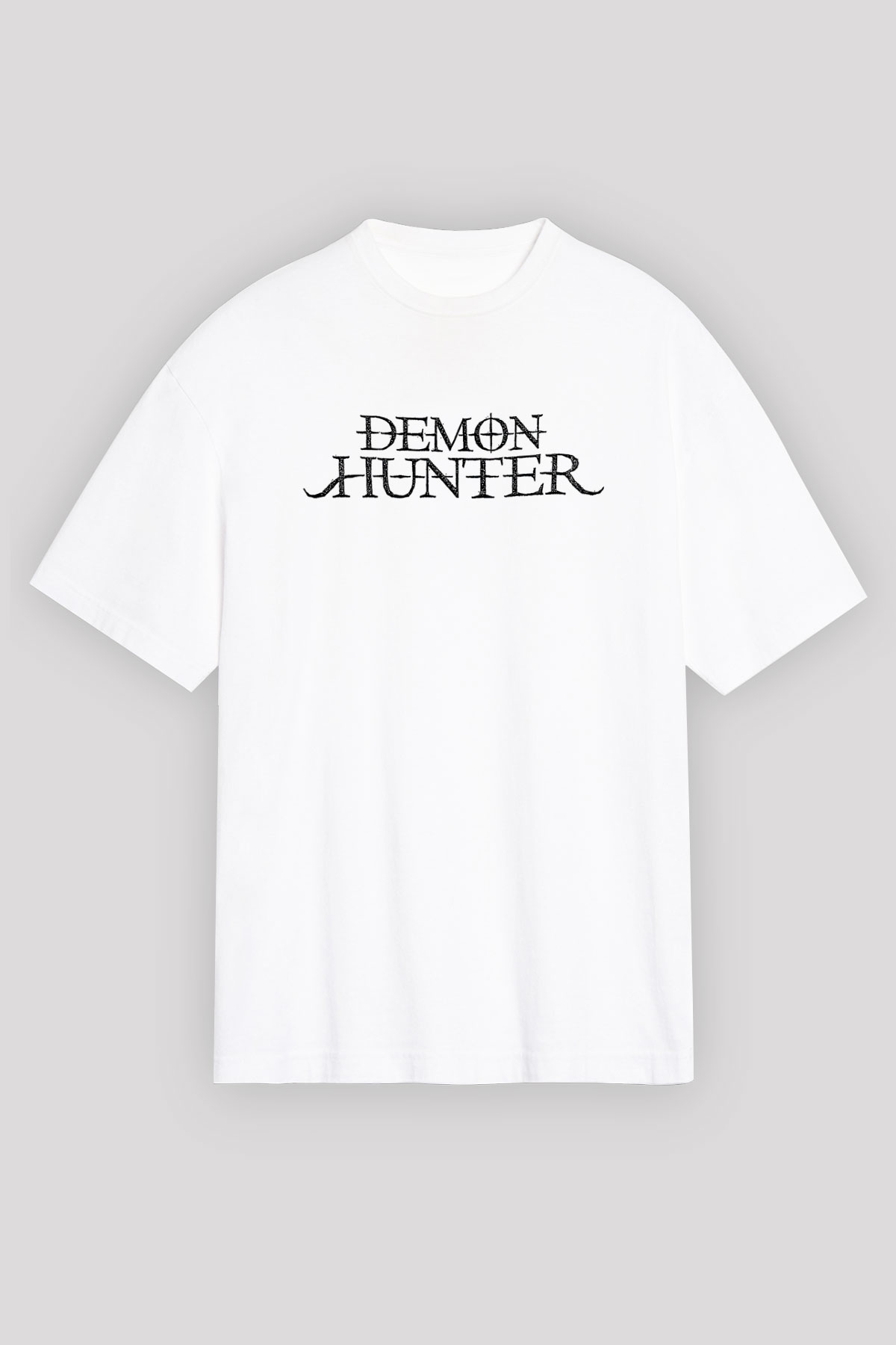 Demon Hunter Baskılı Beyaz Unisex Oversize Tişört - Tshirt