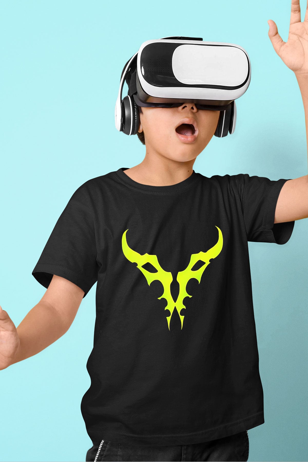 Demon Hunter Baskılı Unisex Siyah Çocuk Tişört - Tshirt