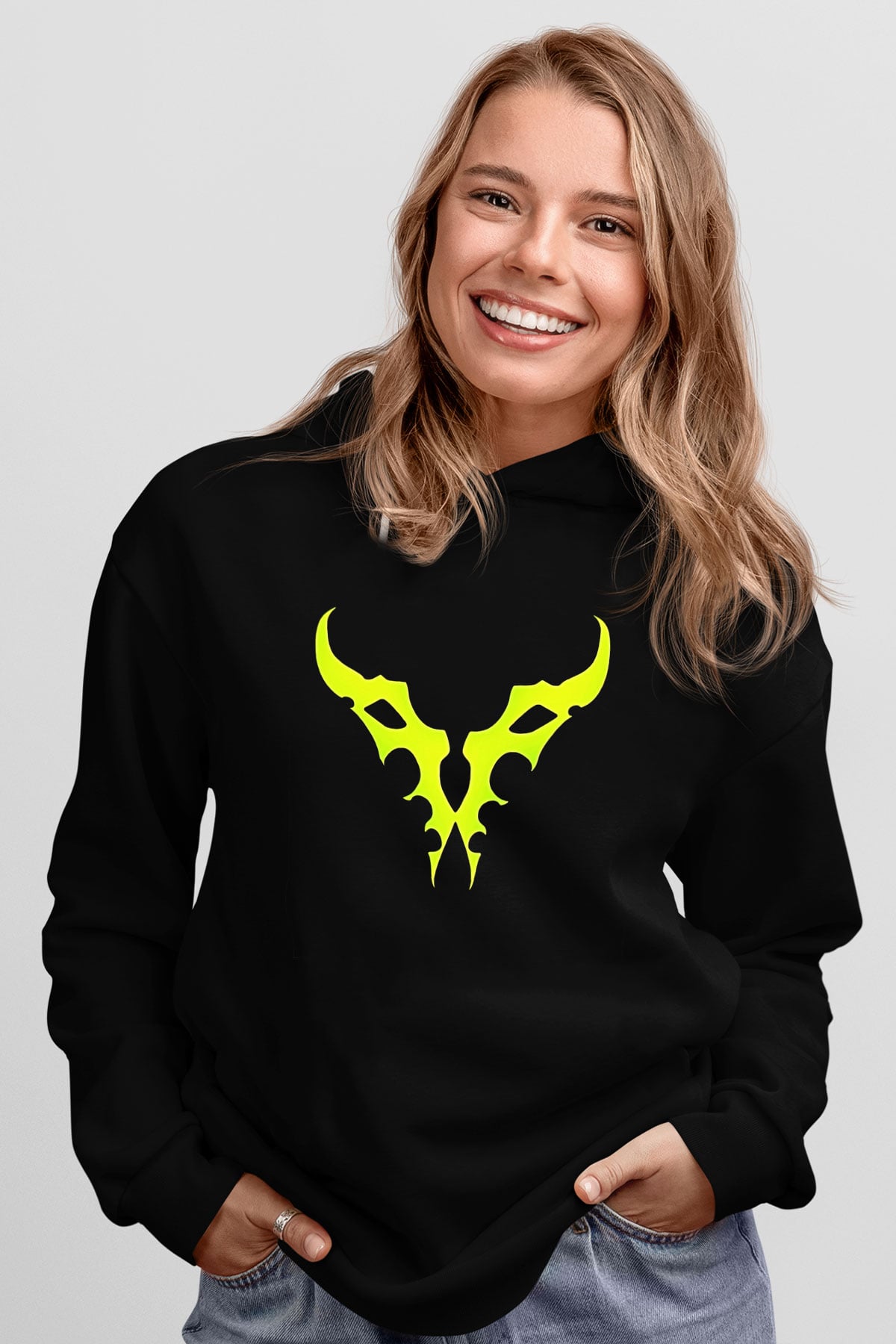Demon Hunter Baskılı Unisex Siyah Kapüşonlu Sweatshirt