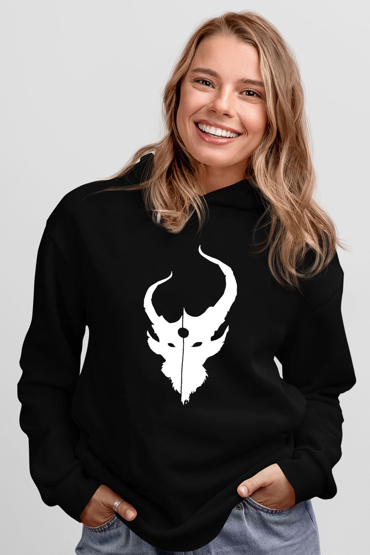 Demon Hunter Baskılı Unisex Siyah Kapüşonlu Sweatshirt