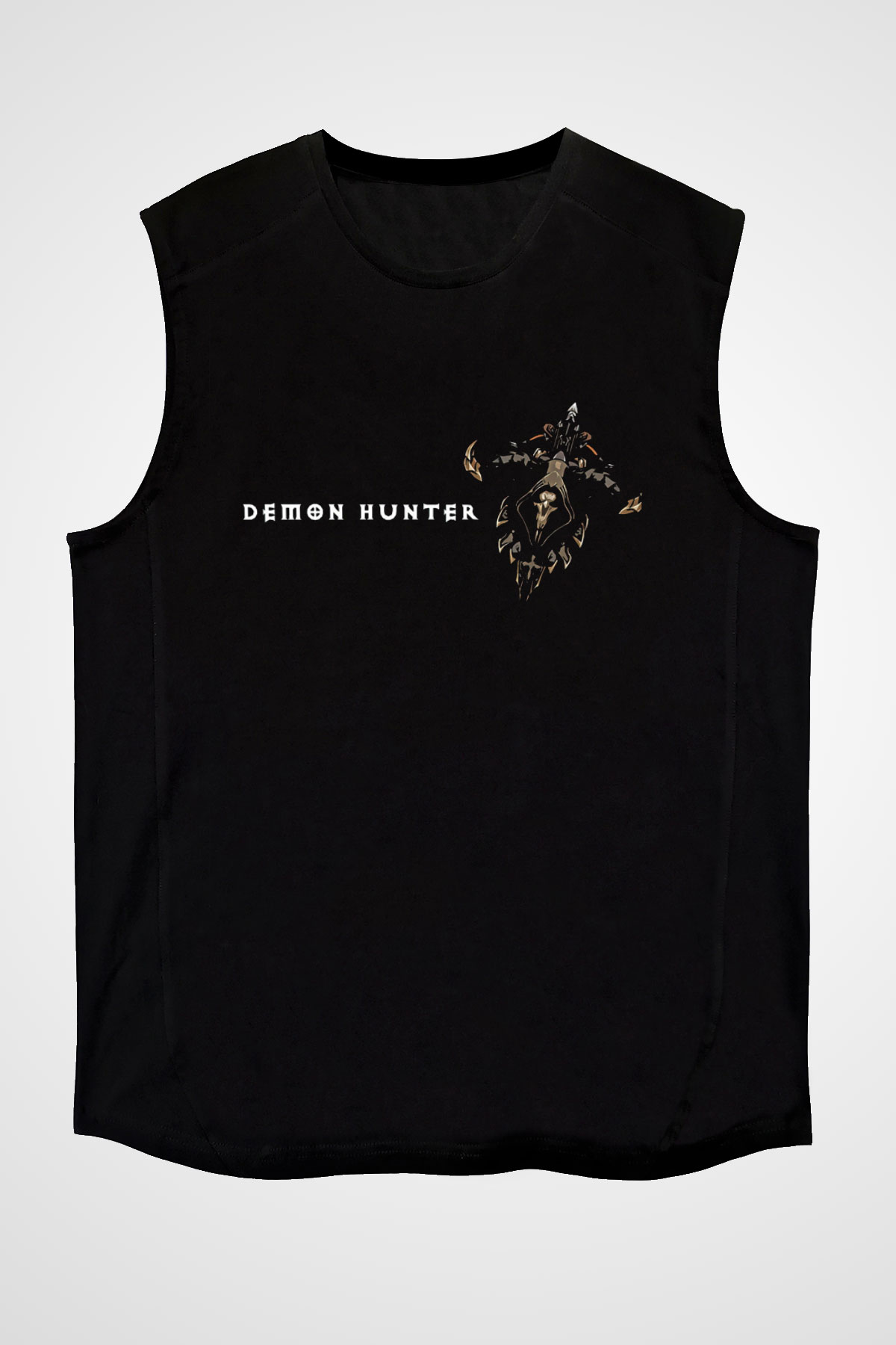 Demon Hunter Baskılı Unisex Siyah Kolsuz Tişört - Tshirt