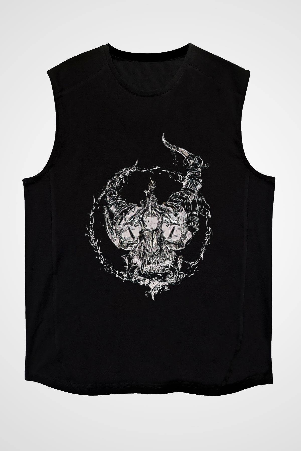 Demon Hunter Baskılı Unisex Siyah Kolsuz Tişört - Tshirt