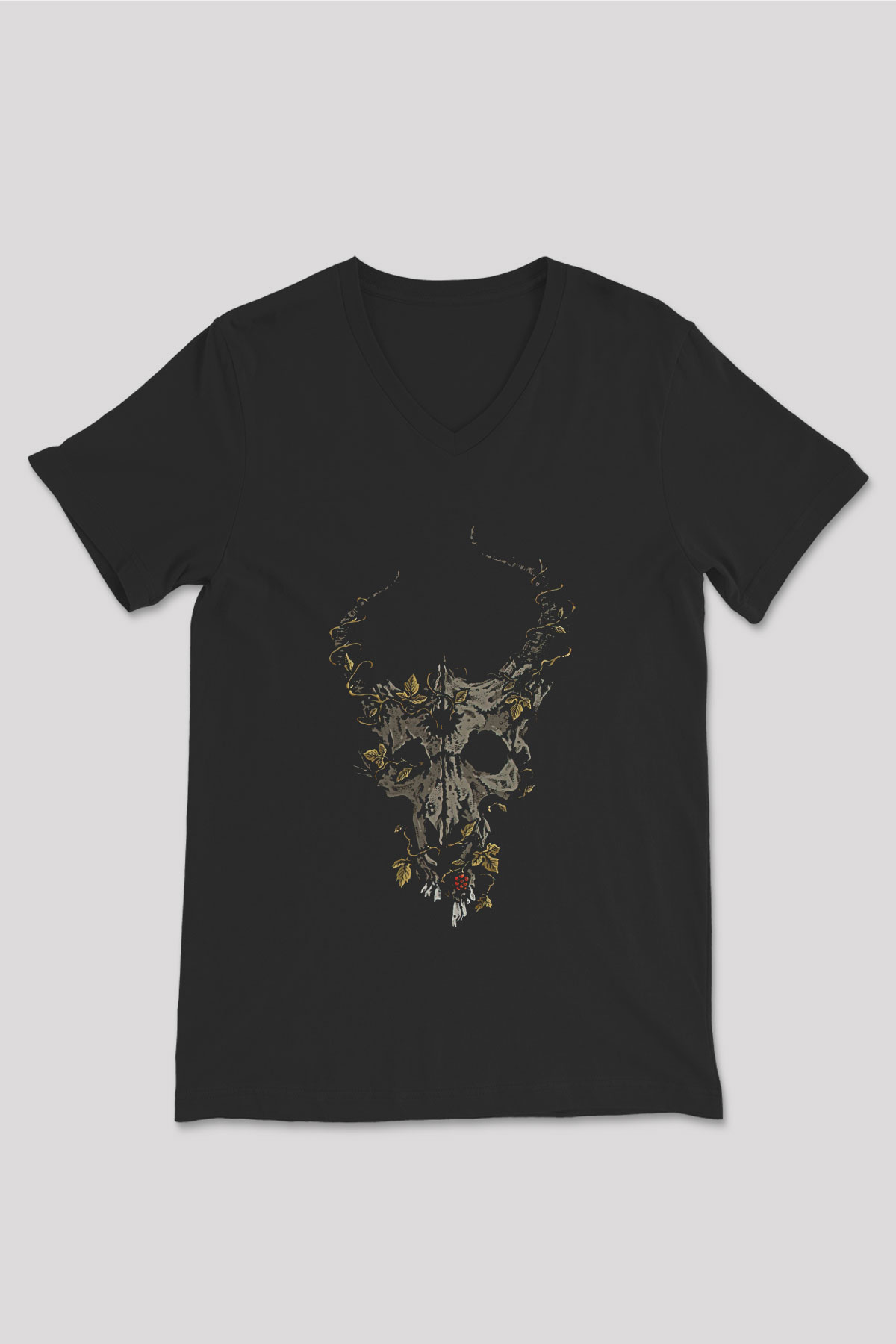 Demon Hunter Baskılı Unisex Siyah V Yaka Tişört - Tshirt