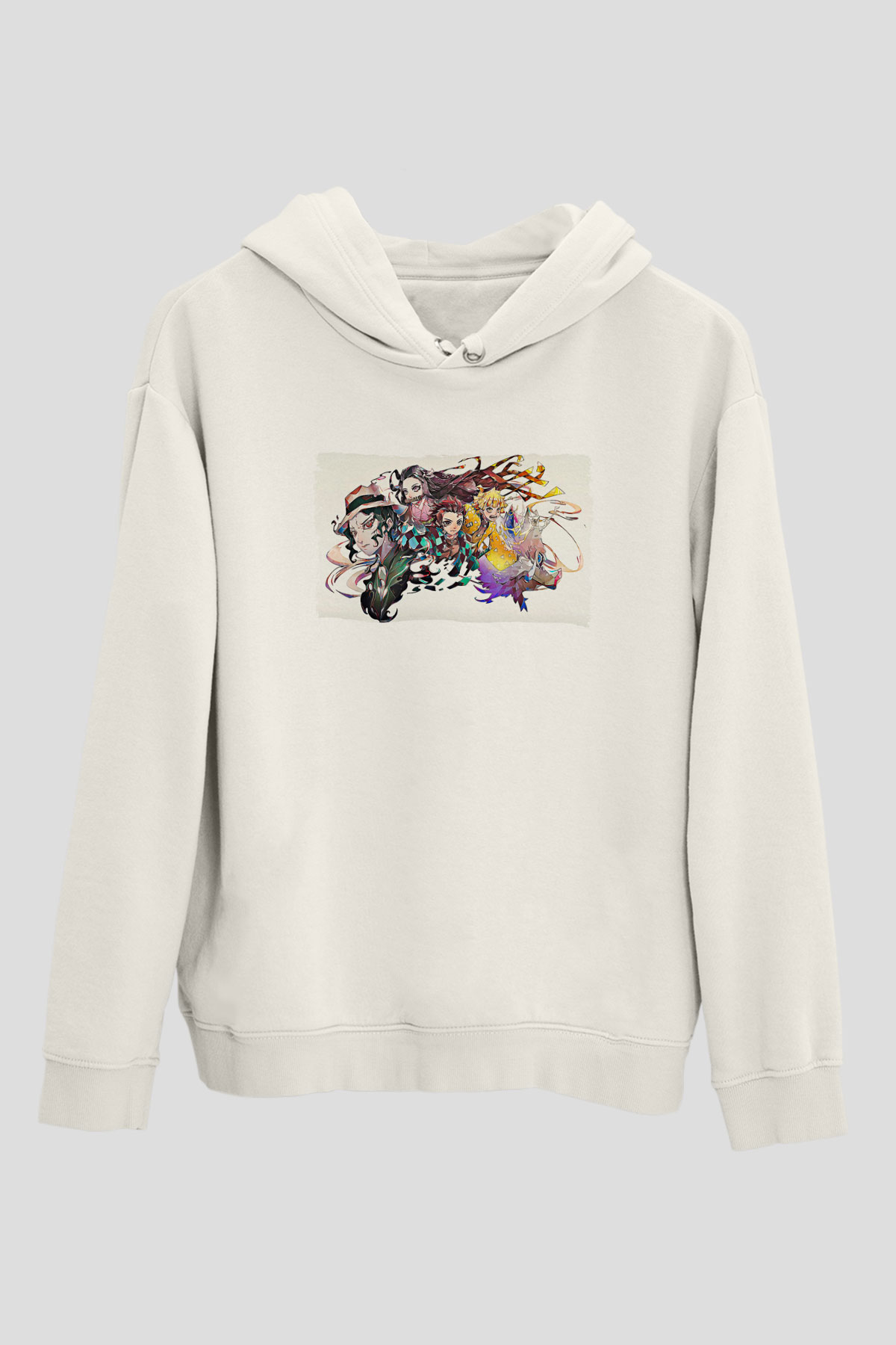 Demon Slayer Baskılı Beyaz Unisex Hoodie
