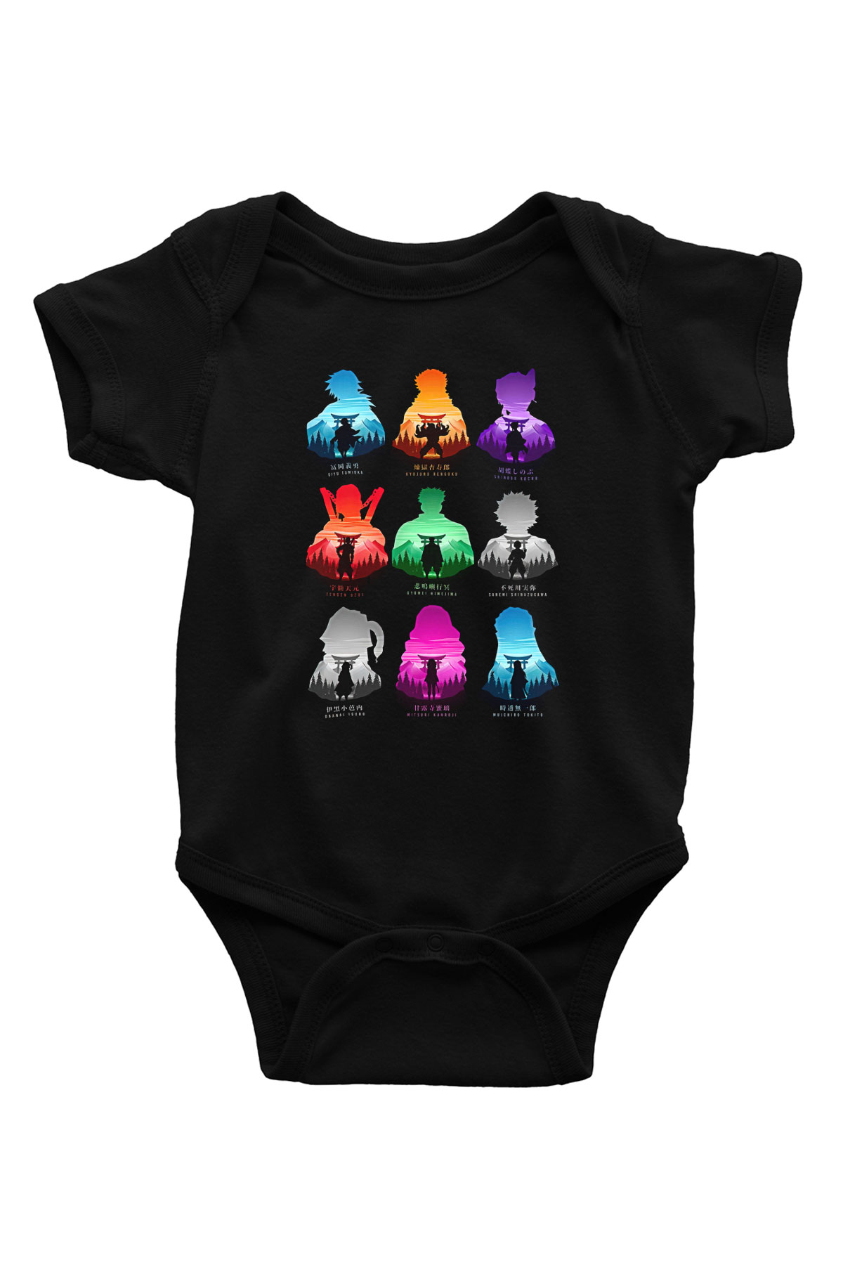 Demon Slayer Baskılı Unisex Siyah Bebek Body - Zıbın