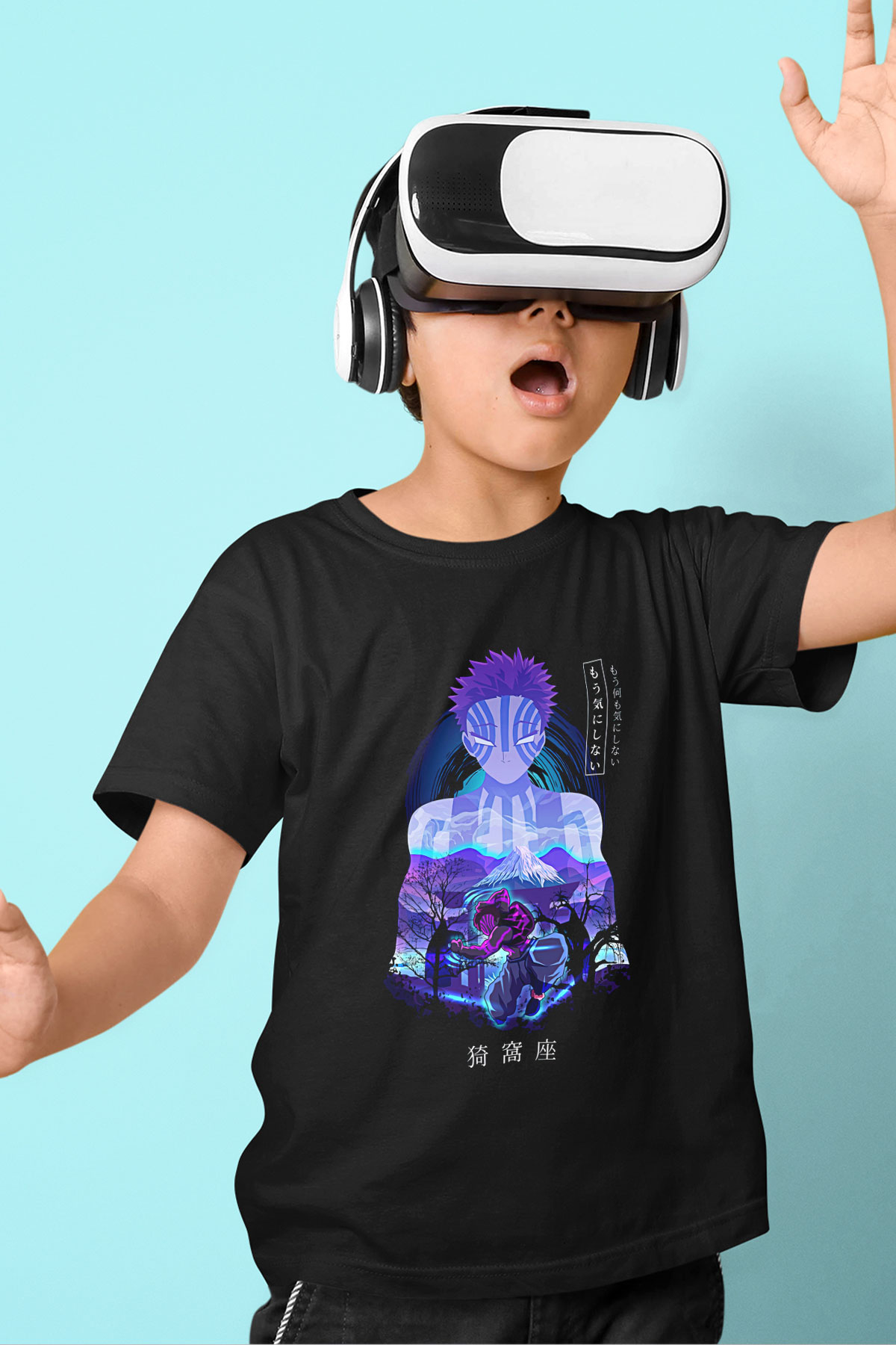Demon Slayer Baskılı Unisex Siyah Çocuk Tişört - Tshirt