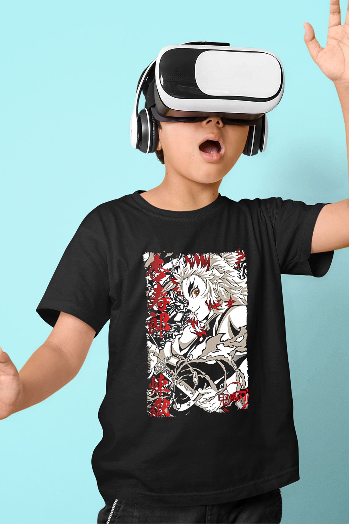 Demon Slayer Baskılı Unisex Siyah Çocuk Tişört - Tshirt