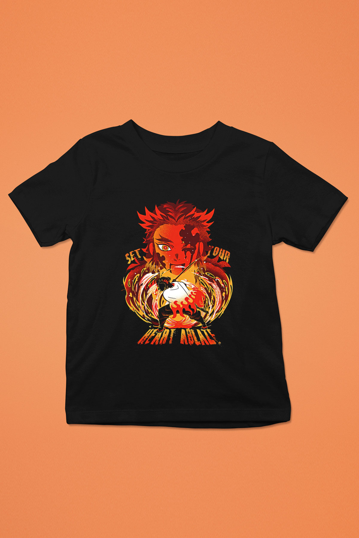 Demon Slayer Baskılı Unisex Siyah Çocuk Tişört - Tshirt