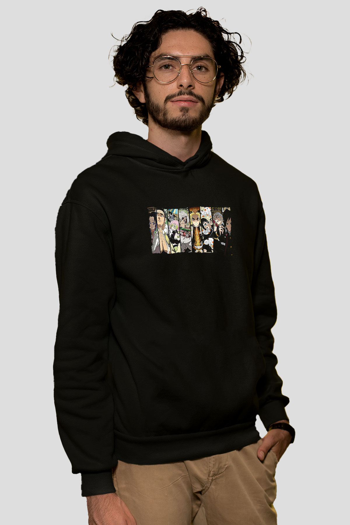 Demon Slayer Baskılı Unisex Siyah Hoodie