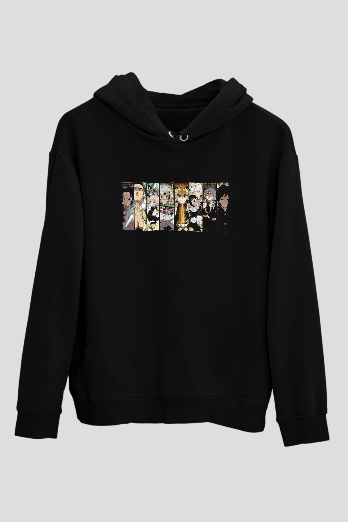 Demon Slayer Baskılı Unisex Siyah Hoodie
