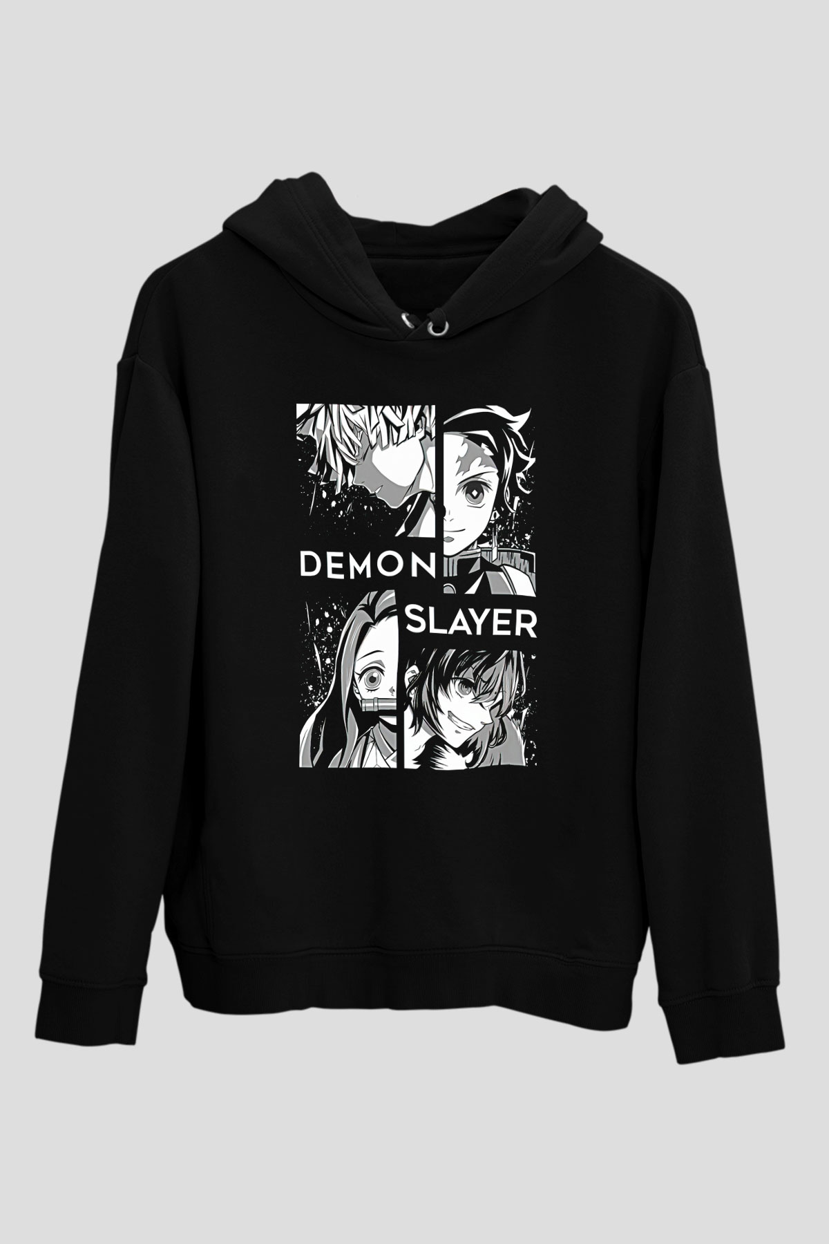 Demon Slayer Baskılı Unisex Siyah Hoodie