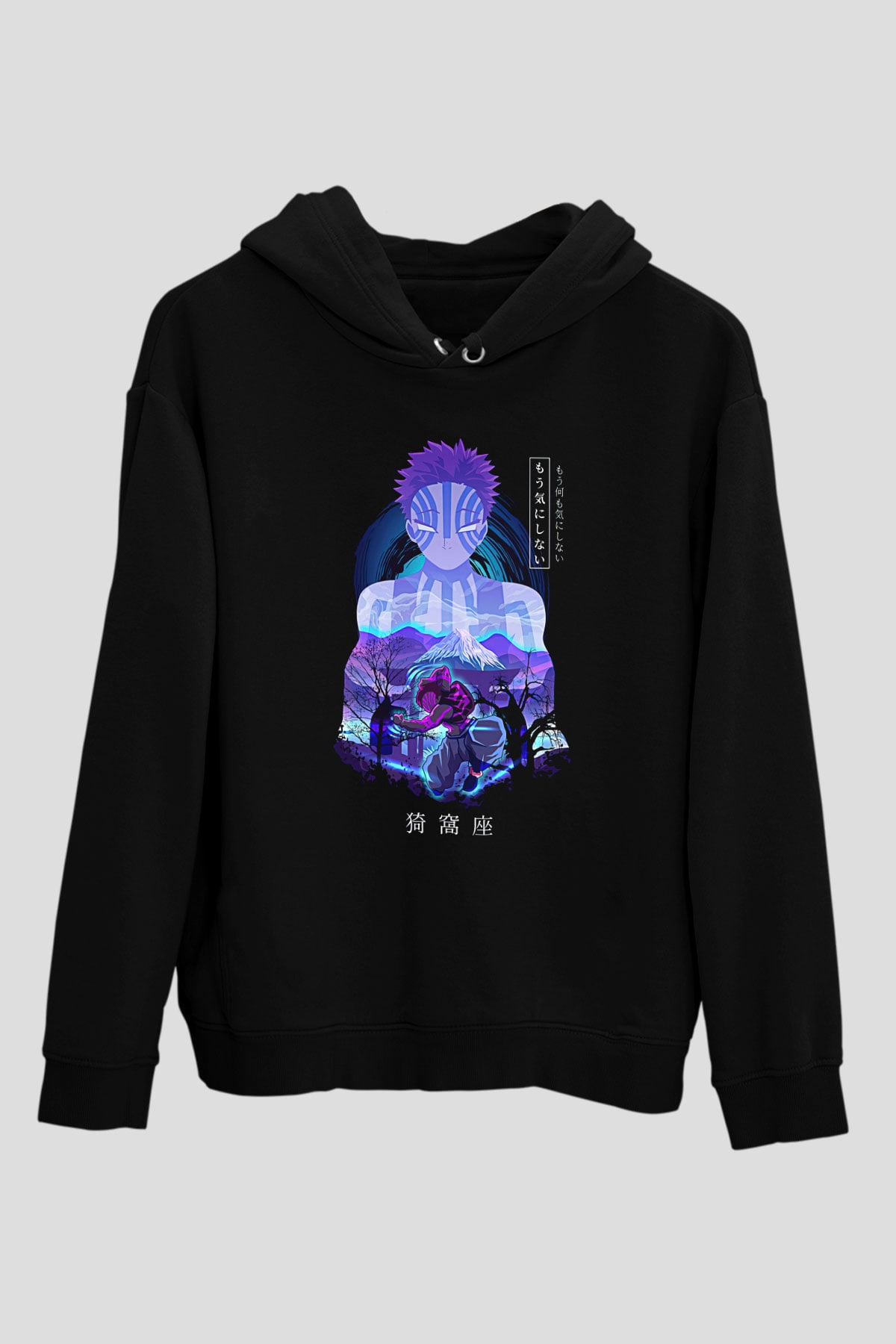 Demon Slayer Baskılı Unisex Siyah Hoodie