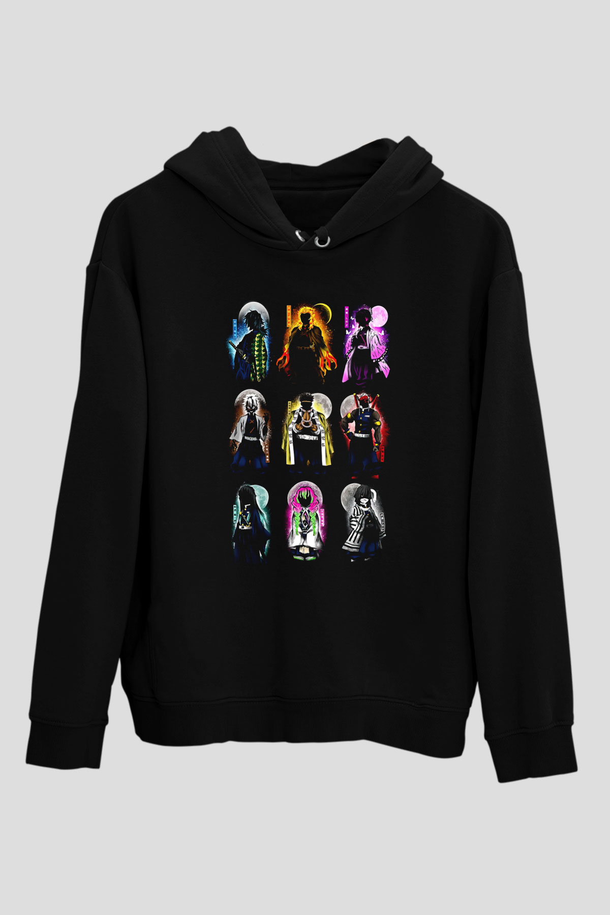 Demon Slayer Baskılı Unisex Siyah Hoodie