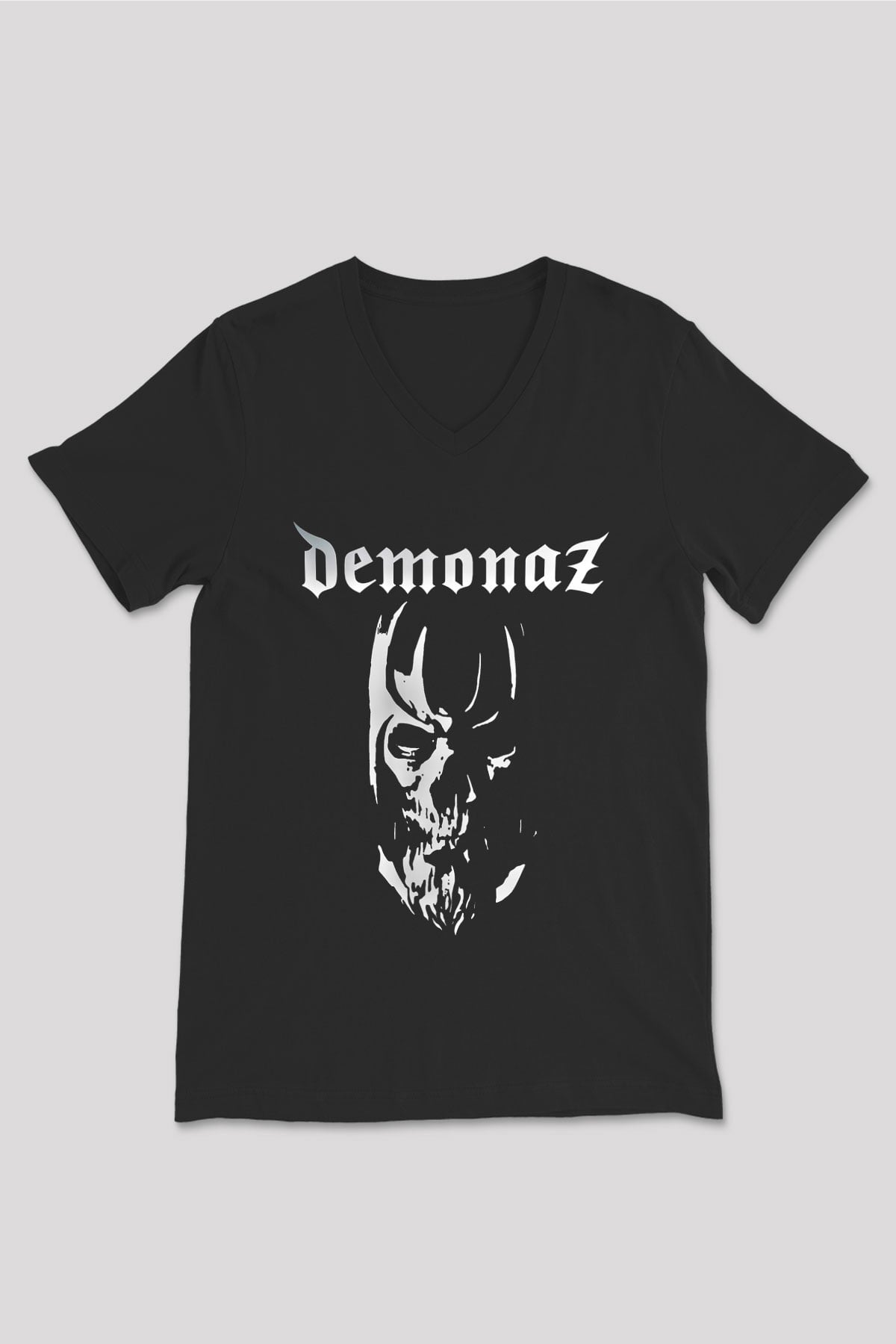 Demonaz Baskılı Unisex Siyah V Yaka Tişört