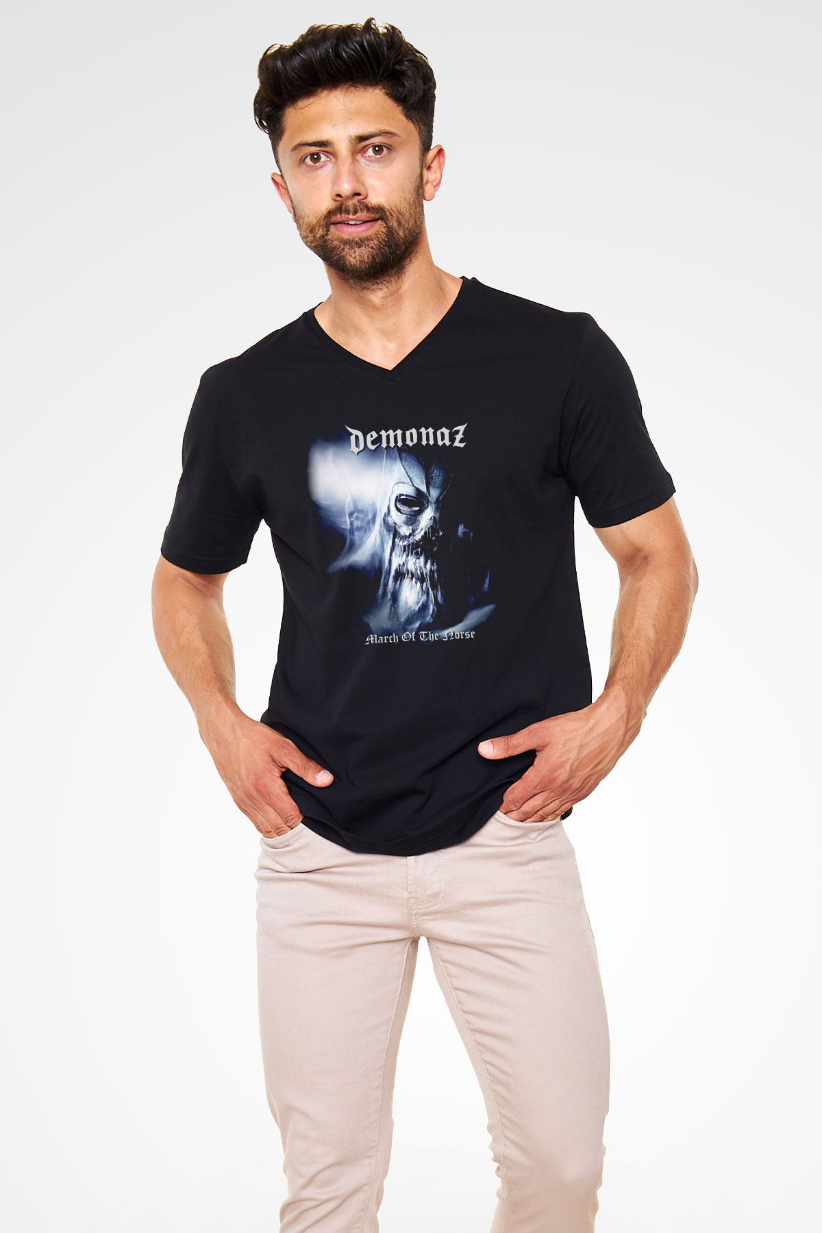 Demonaz Siyah Unisex V Yaka Tişört