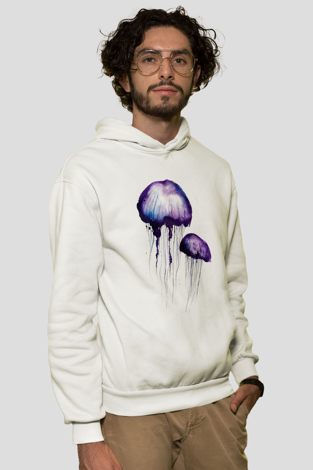 Deniz canlıları Beyaz Unisex Kapşonlu Sweatshirt