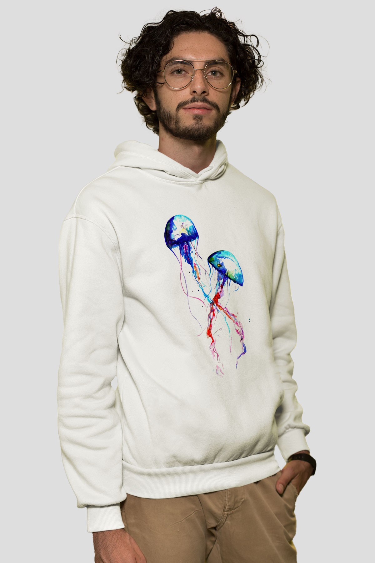 Deniz canlıları Beyaz Unisex Kapşonlu Sweatshirt
