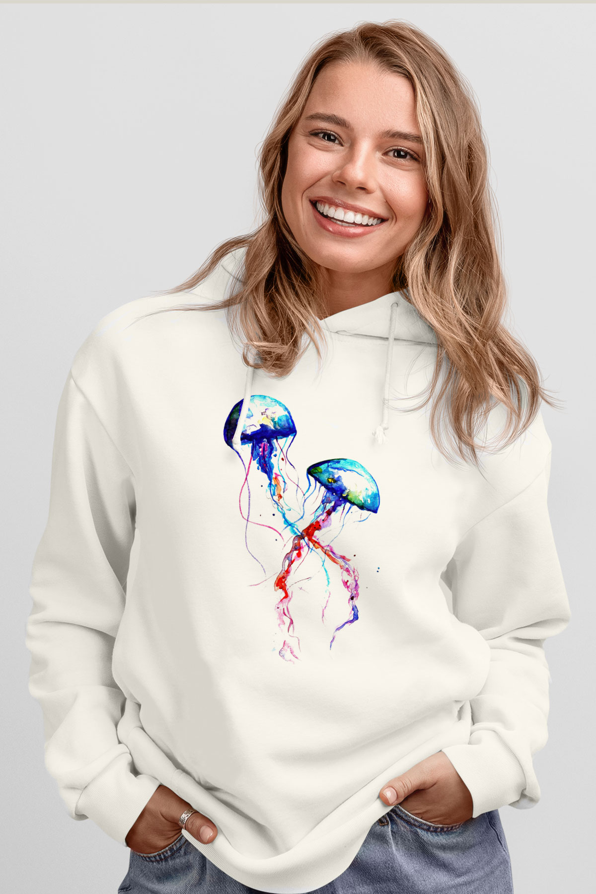 Deniz canlıları Beyaz Unisex Kapşonlu Sweatshirt