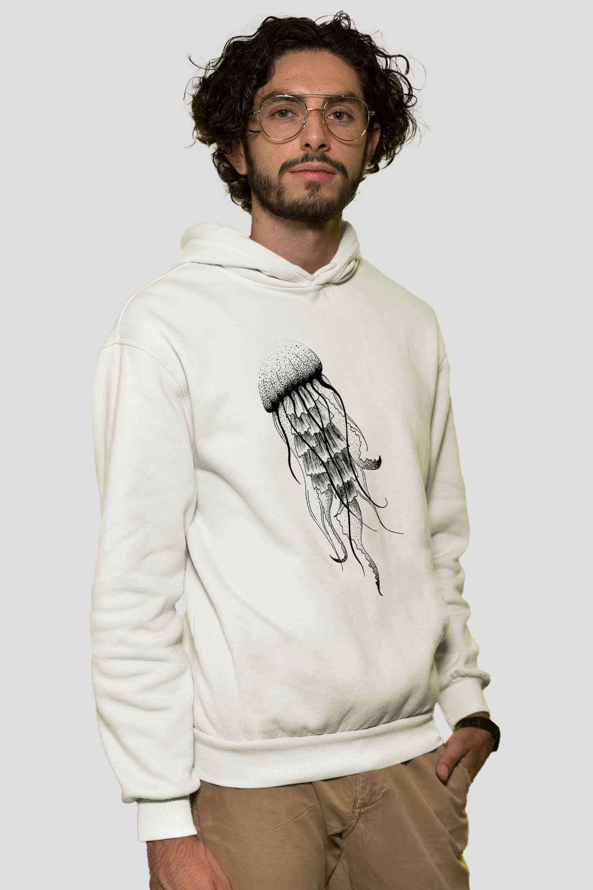 Deniz canlıları Beyaz Unisex Kapşonlu Sweatshirt
