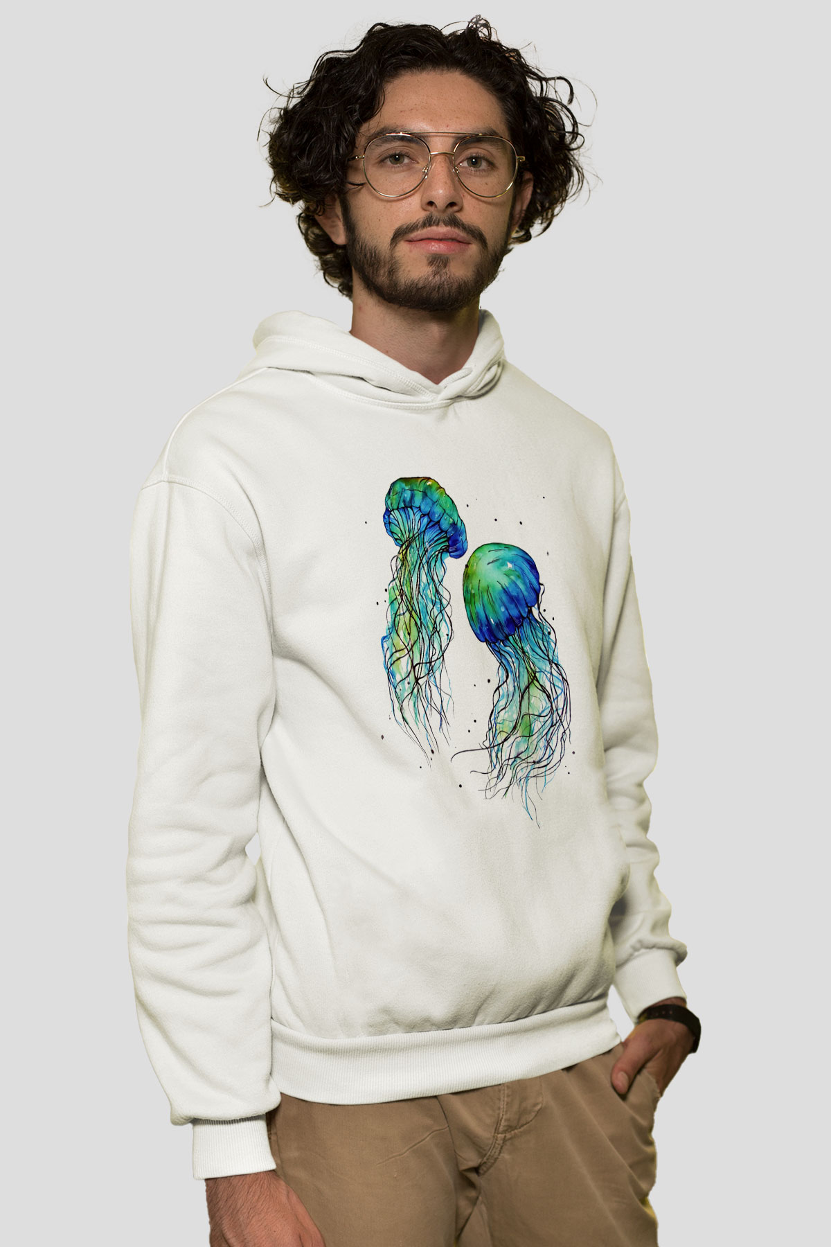 Deniz canlıları Beyaz Unisex Kapşonlu Sweatshirt