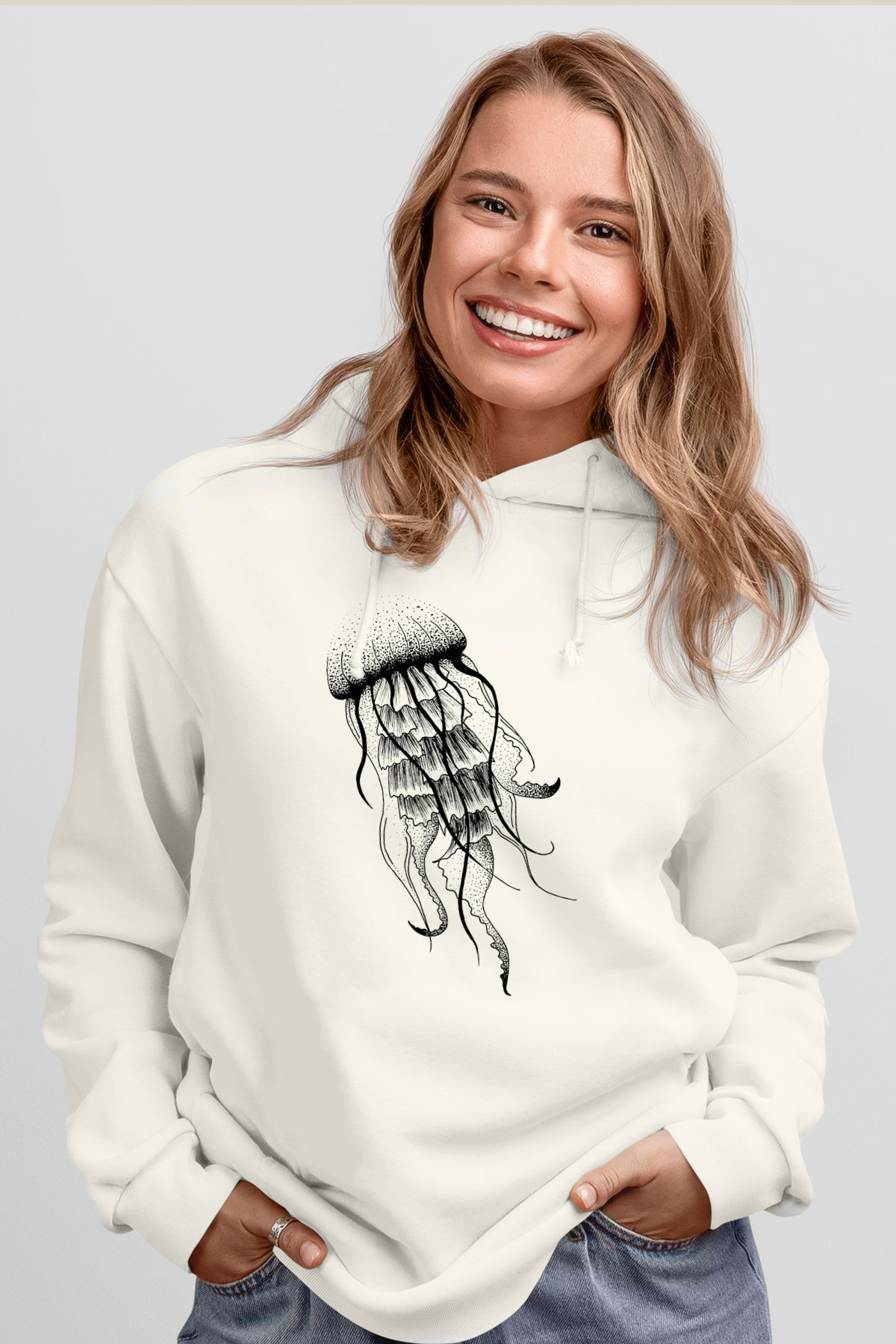 Deniz canlıları Beyaz Unisex Kapşonlu Sweatshirt