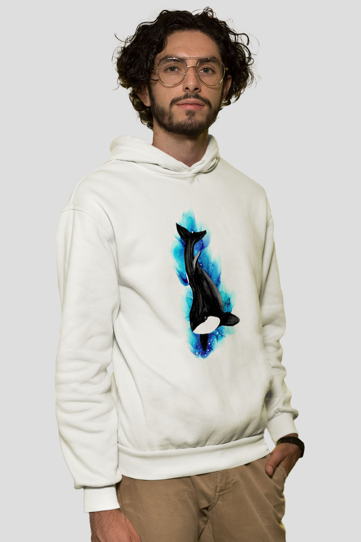 Deniz canlıları Beyaz Unisex Kapüşonlu Sweatshirt