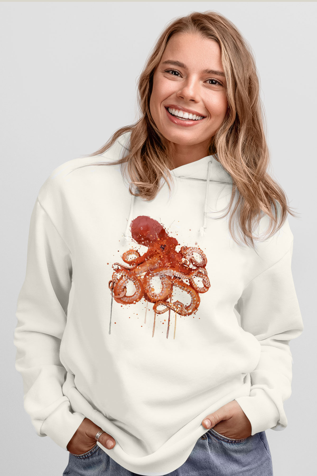 Deniz canlıları Beyaz Unisex Kapüşonlu Sweatshirt