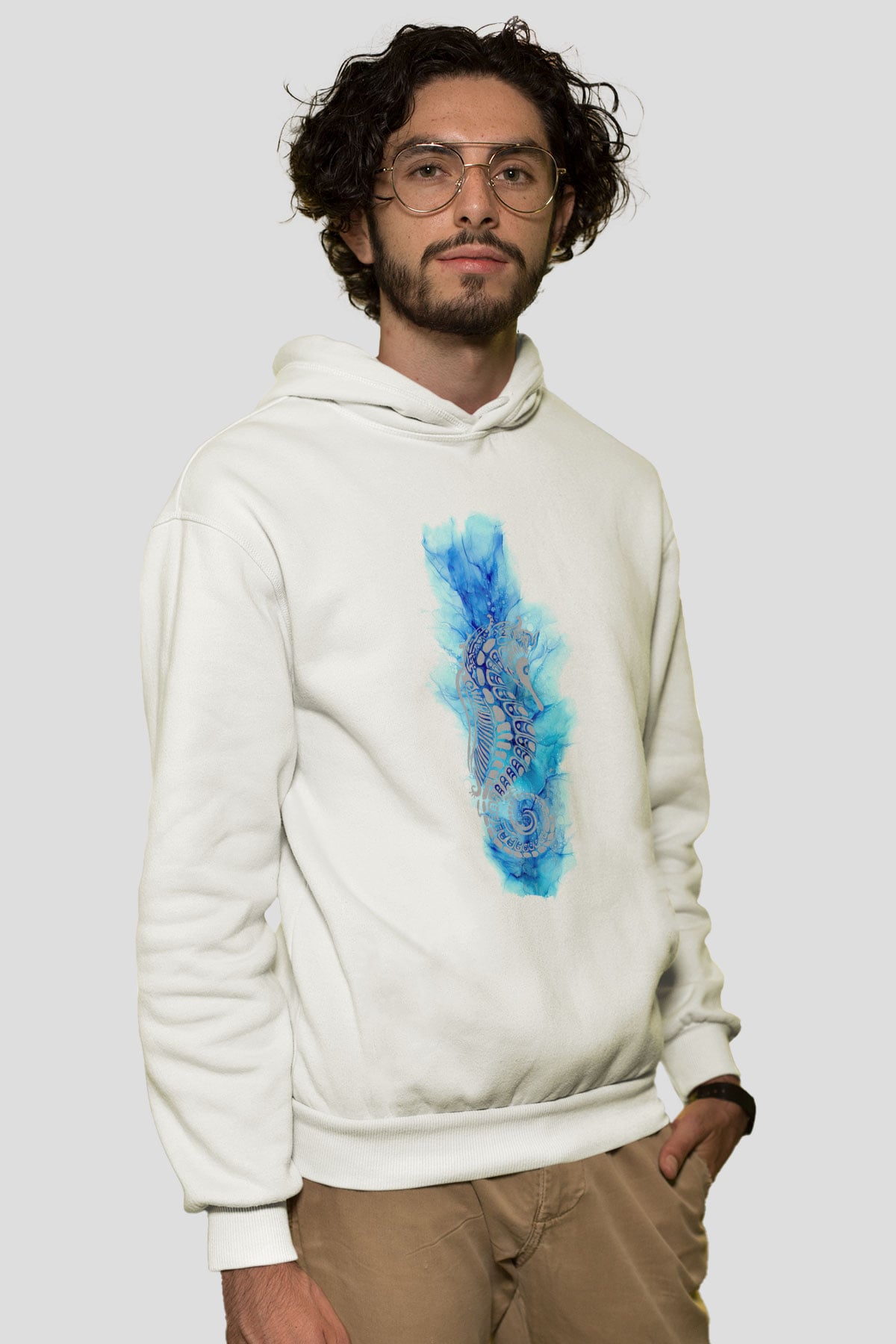 Deniz canlıları Beyaz Unisex Kapüşonlu Sweatshirt