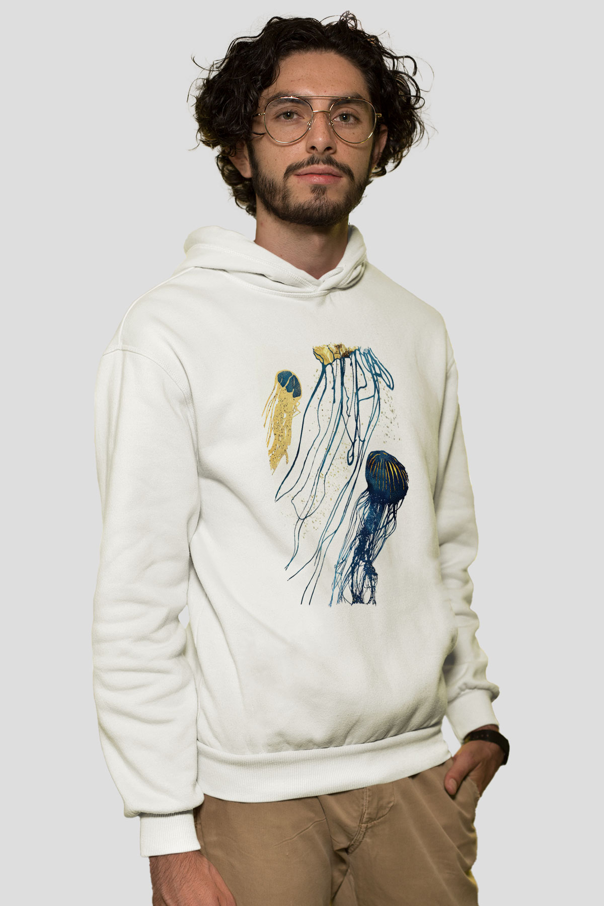 Deniz canlıları Beyaz Unisex Kapüşonlu Sweatshirt