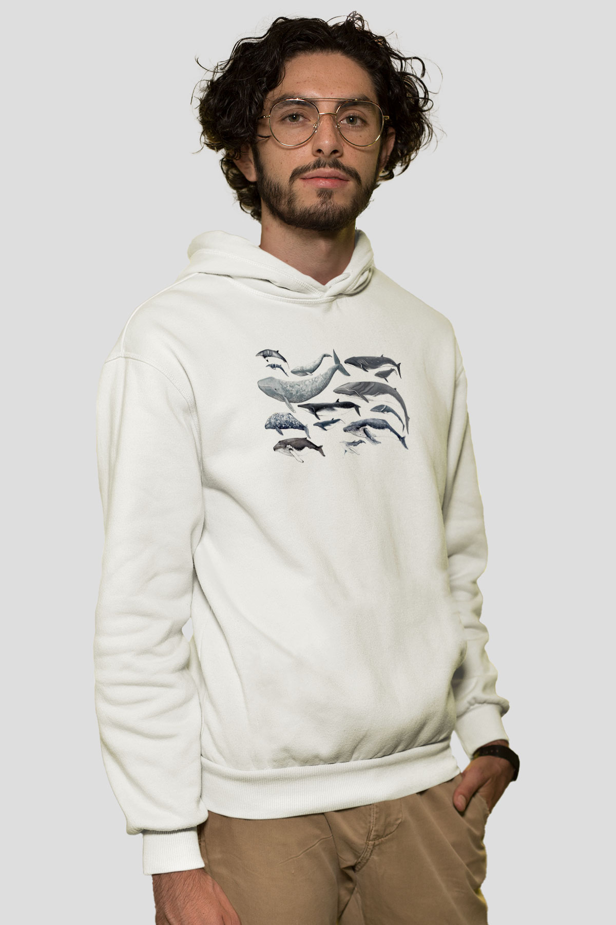 Deniz canlıları Beyaz Unisex Kapüşonlu Sweatshirt