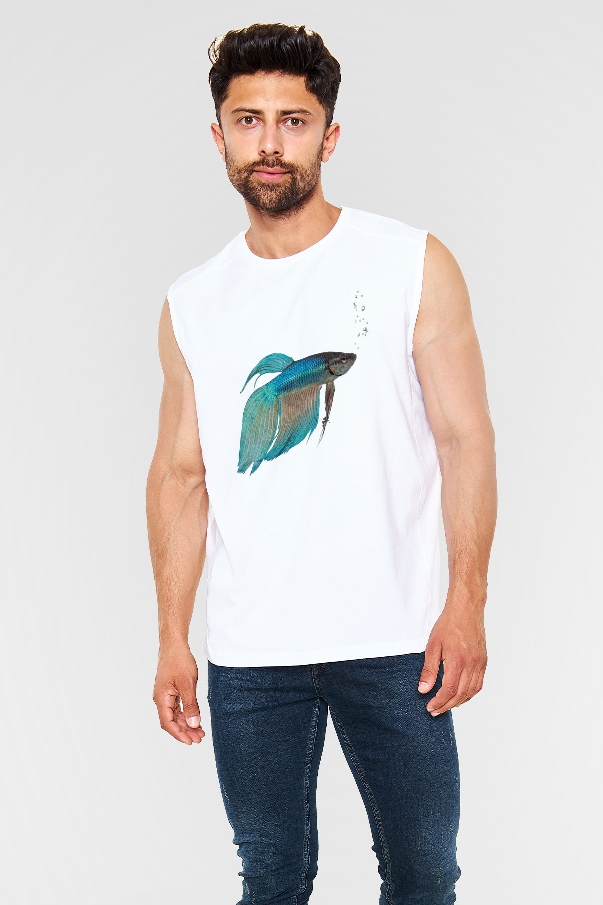 Deniz canlıları Beyaz Unisex Kolsuz Tişört
