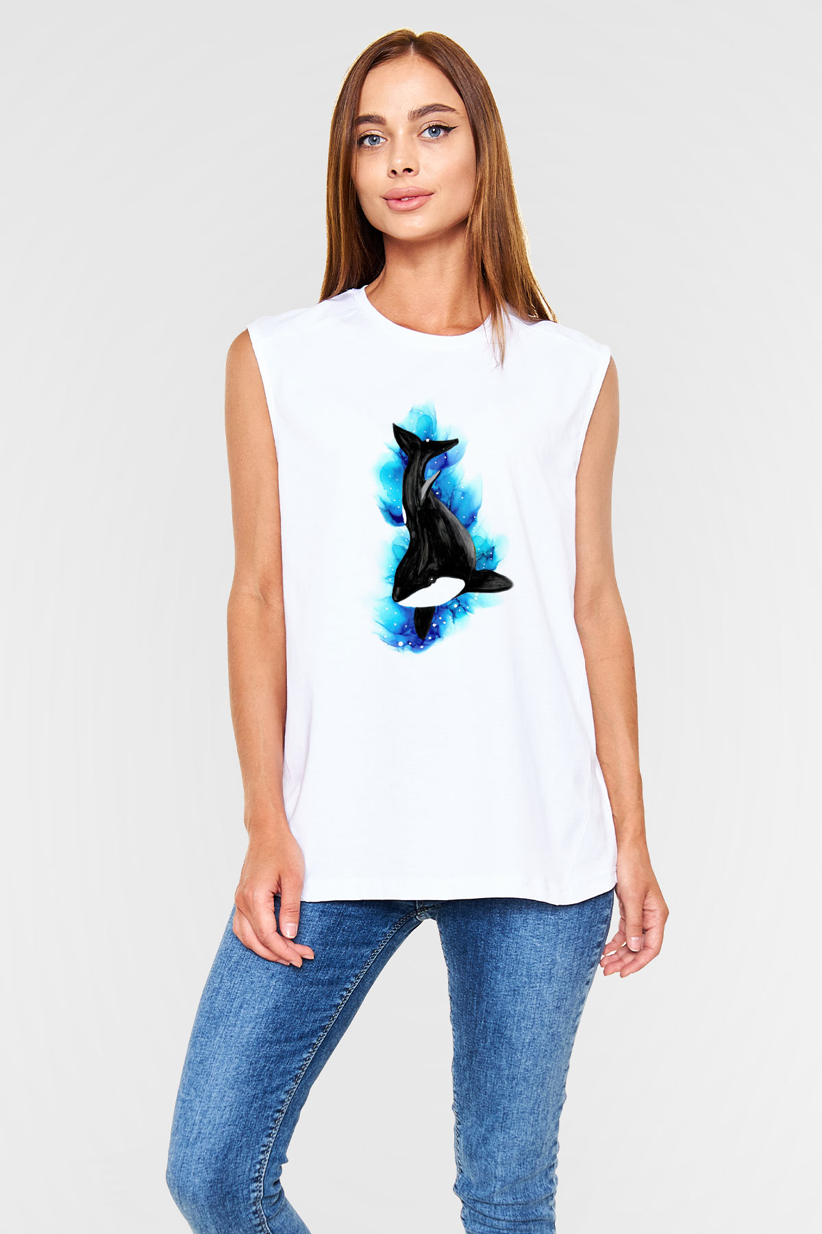 Deniz canlıları Beyaz Unisex Kolsuz Tişört