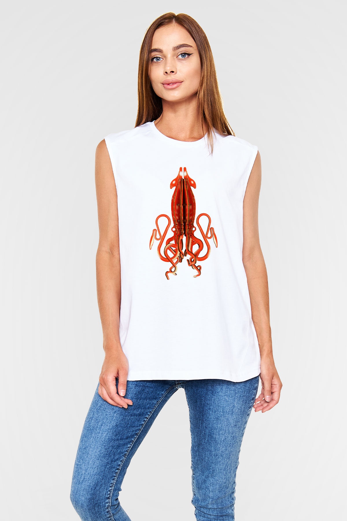 Deniz canlıları Beyaz Unisex Kolsuz Tişört