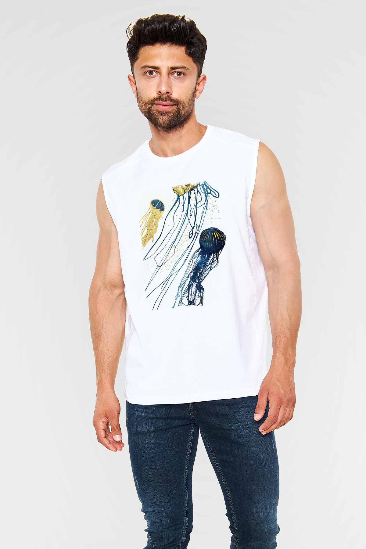 Deniz canlıları Beyaz Unisex Kolsuz Tişört