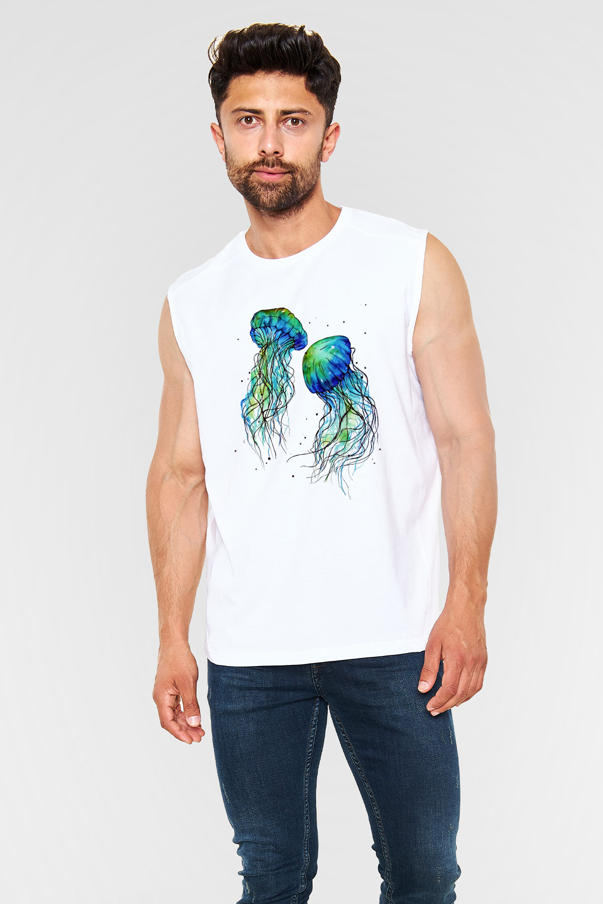 Deniz canlıları Beyaz Unisex Kolsuz Tişört