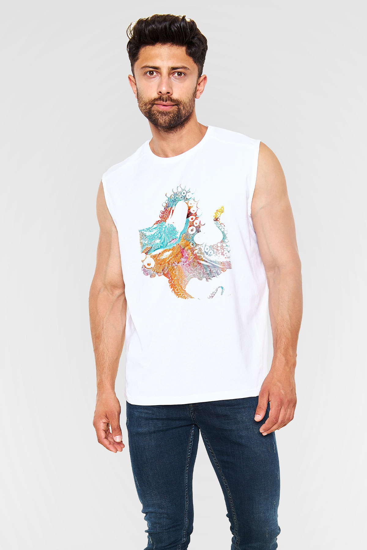 Deniz canlıları Beyaz Unisex Kolsuz Tişört