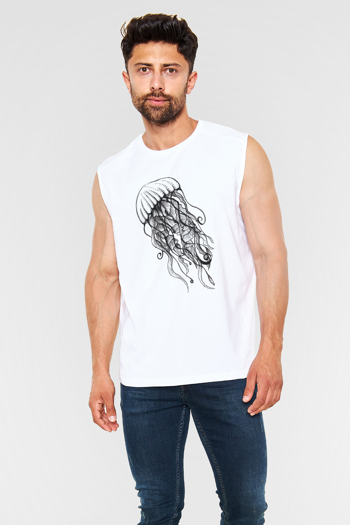 Deniz canlıları Beyaz Unisex Kolsuz Tişört