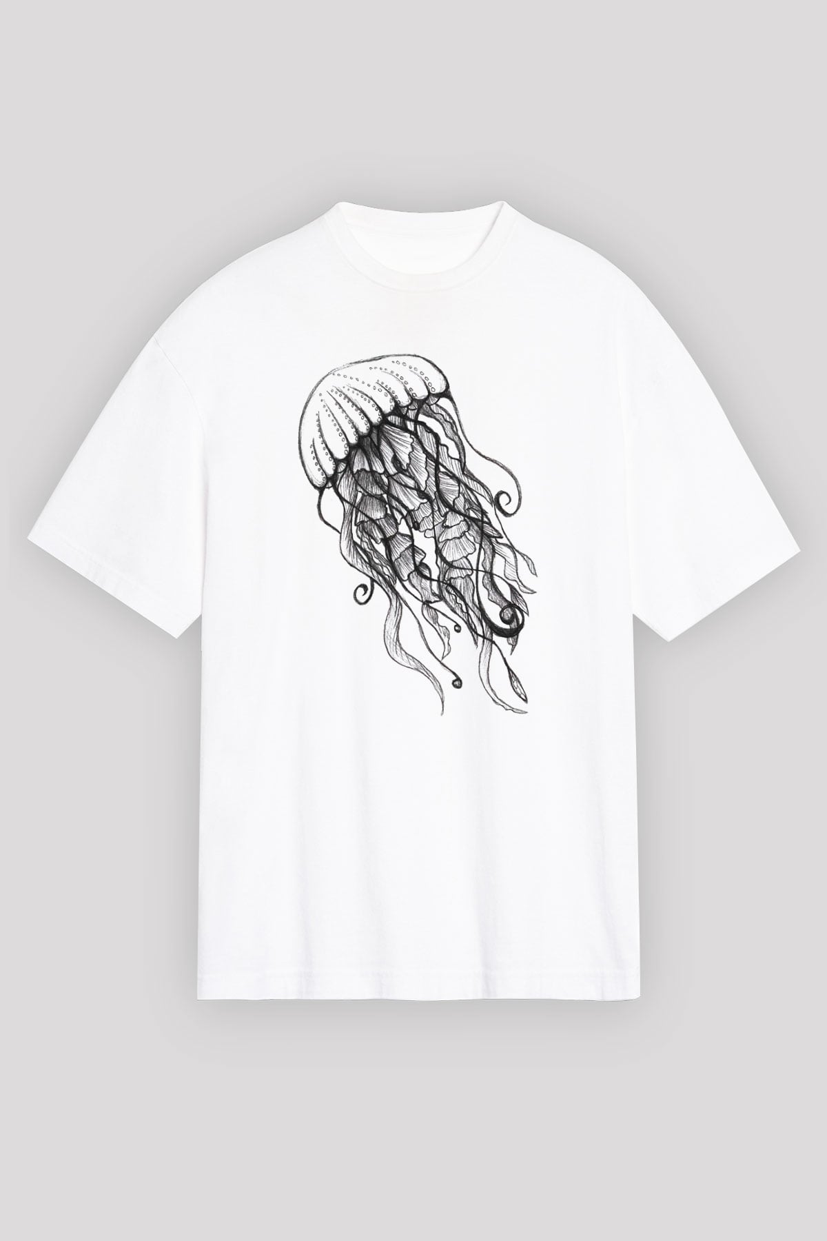 Deniz canlıları Beyaz Unisex Oversize Tişört T-Shirt