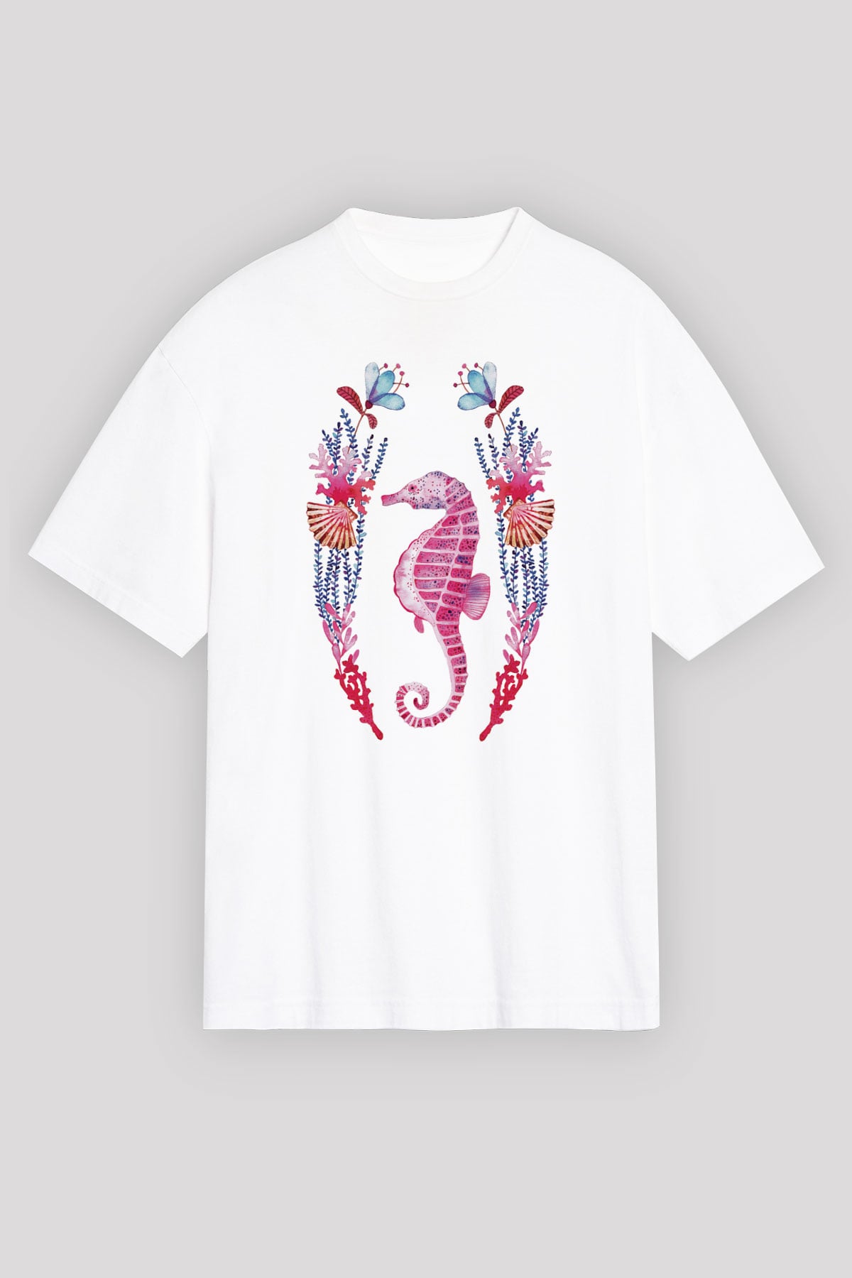 Deniz canlıları Beyaz Unisex Oversize Tişört T-Shirt