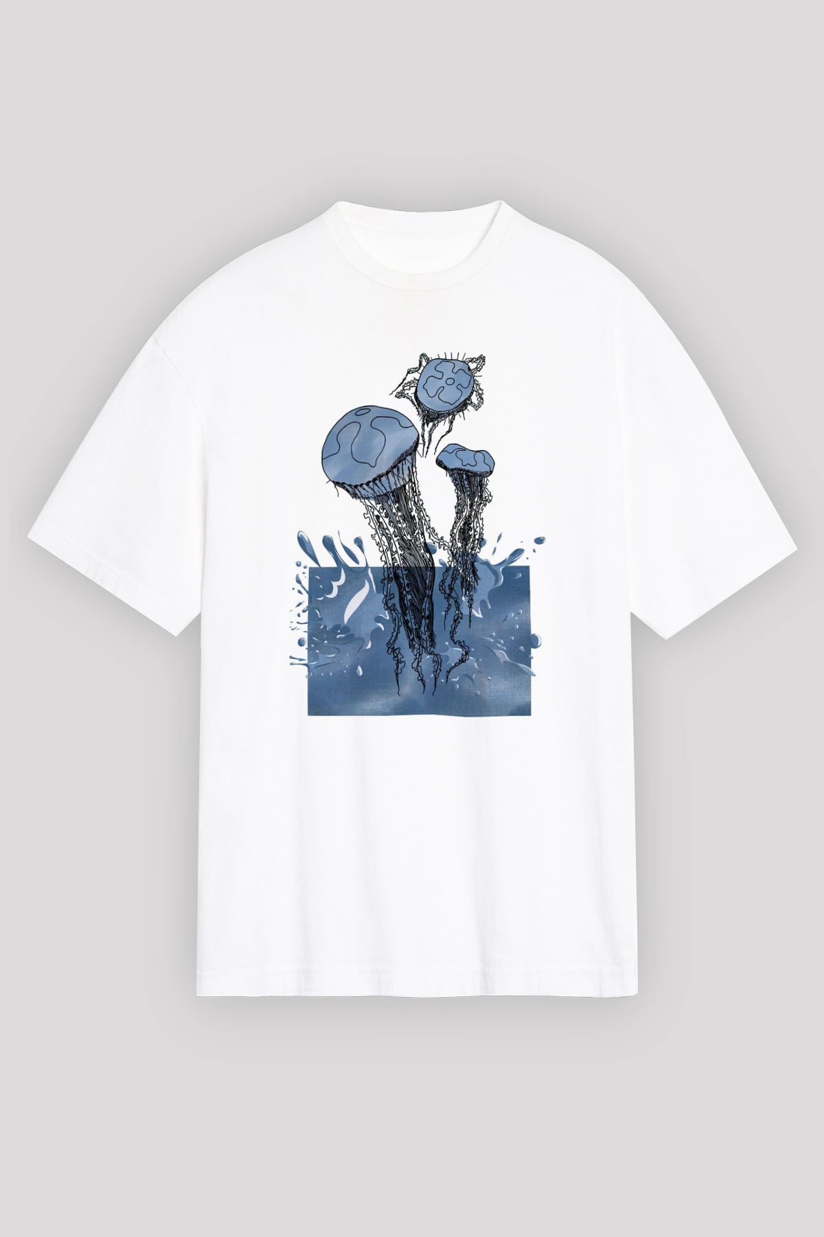Deniz canlıları Beyaz Oversize Tişört Oversize T-shirt - TişörtFabrikası
