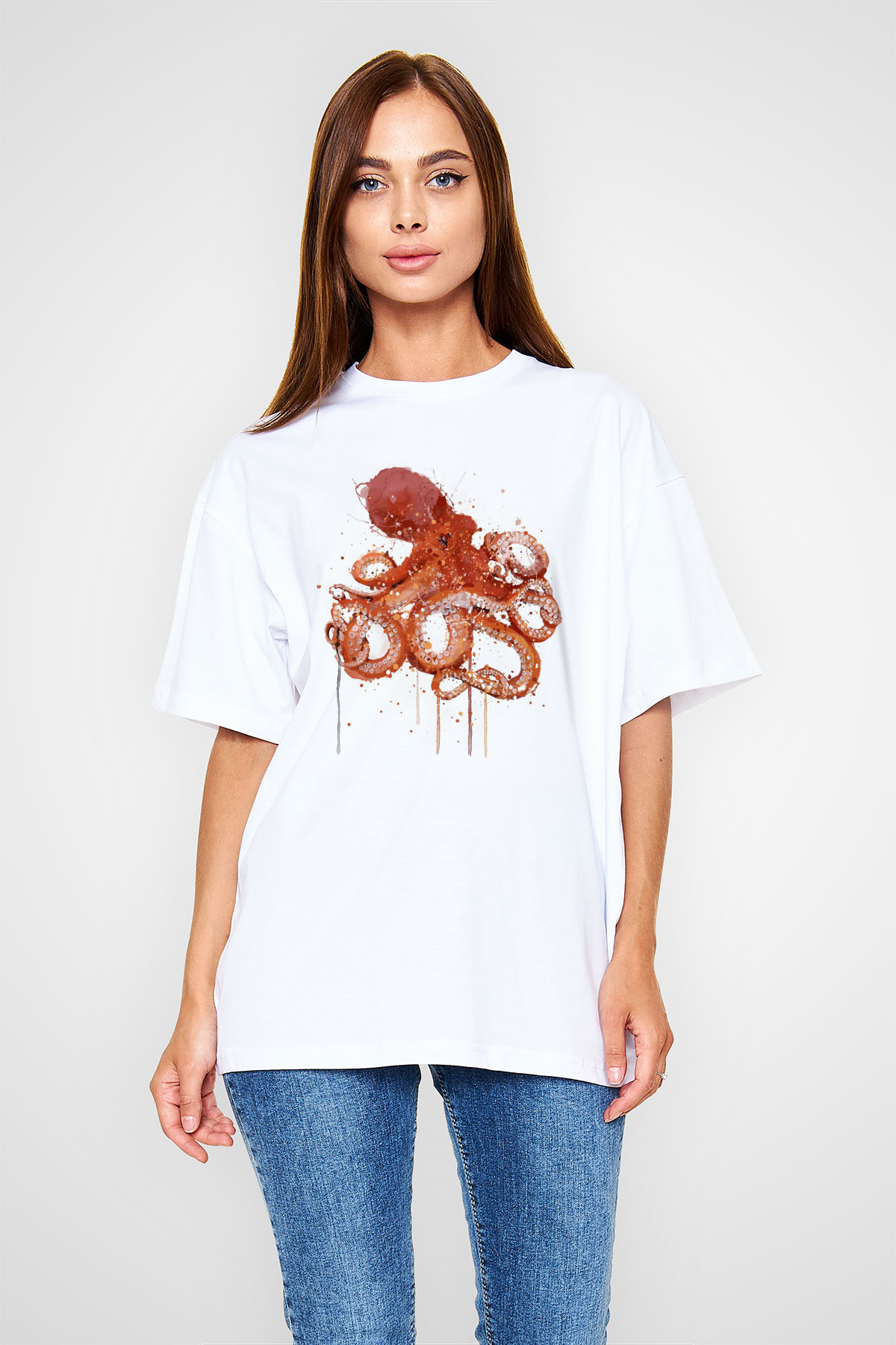 Deniz canlıları Beyaz Oversize Tişört Oversize T-shirt - TişörtFabrikası