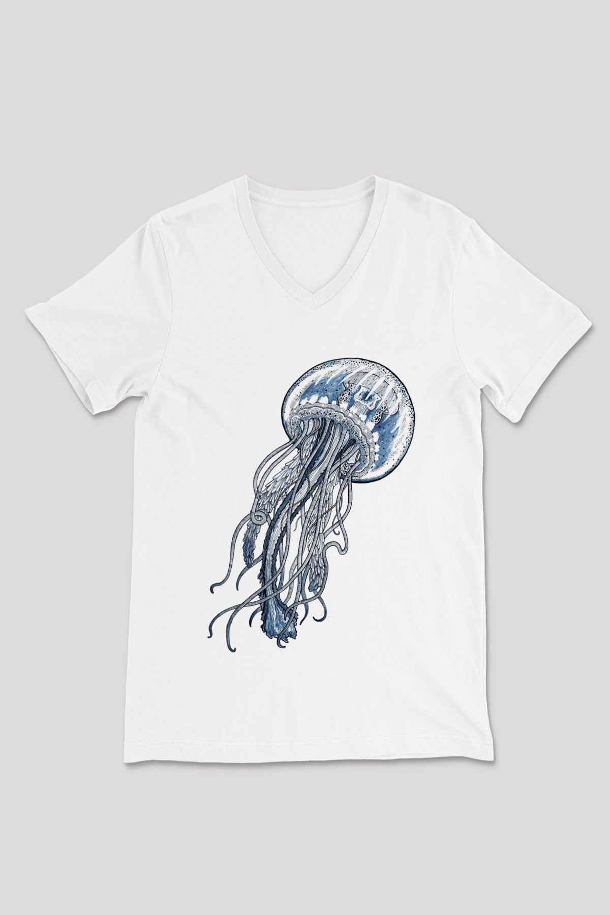 Deniz canlıları Beyaz Unisex V Yaka Tişört T-Shirt