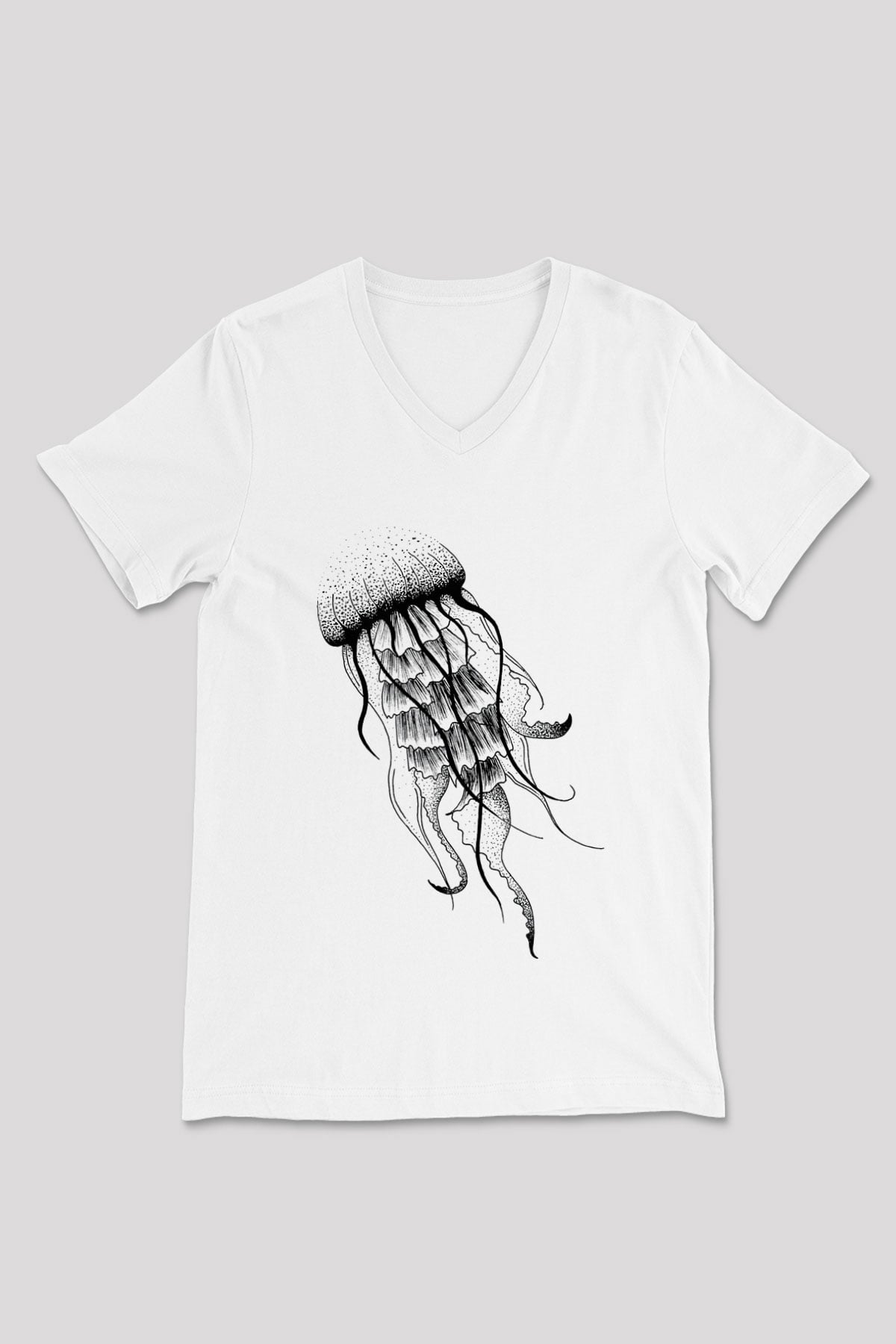 Deniz canlıları Beyaz Unisex V Yaka Tişört T-Shirt
