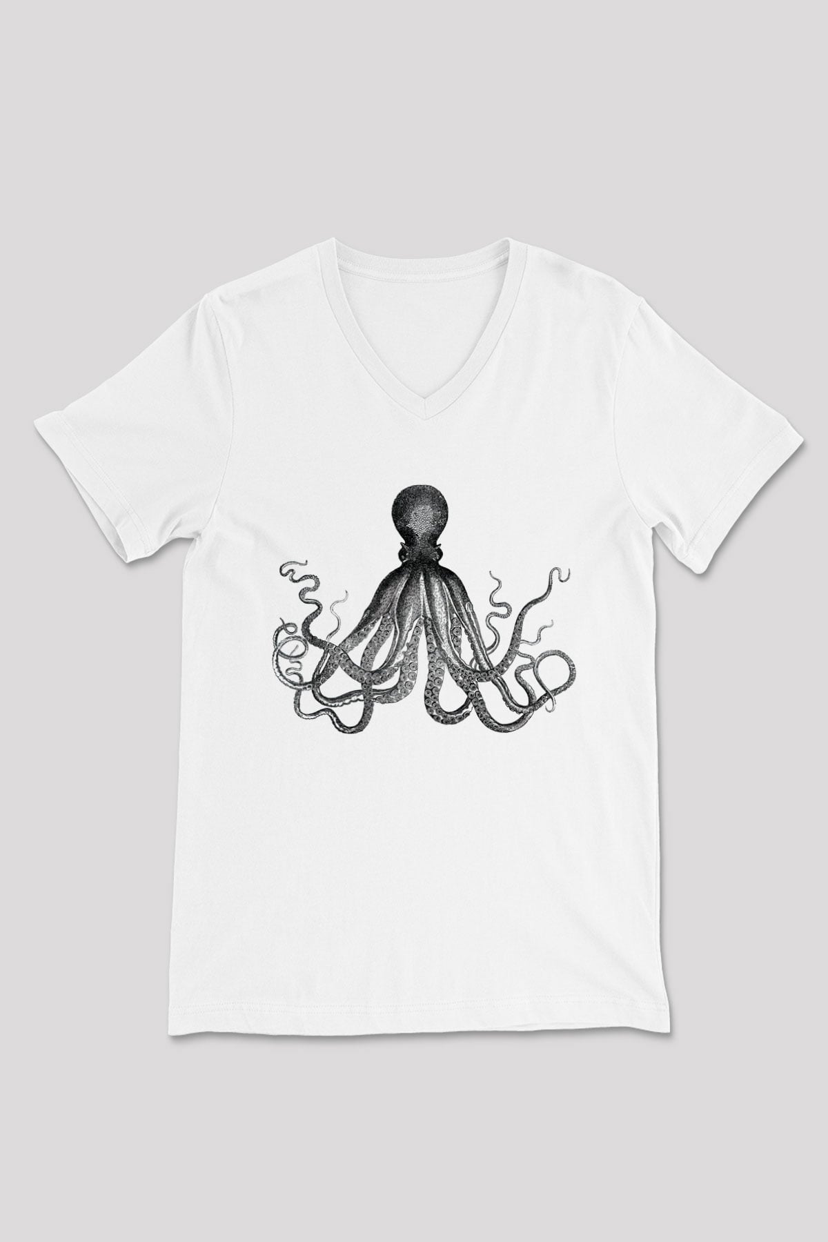 Deniz canlıları Beyaz Unisex V Yaka Tişört T-Shirt