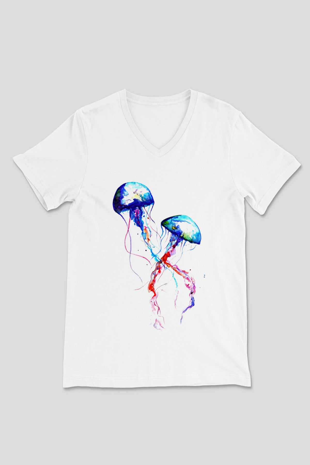 Deniz canlıları Beyaz Unisex V Yaka Tişört T-Shirt