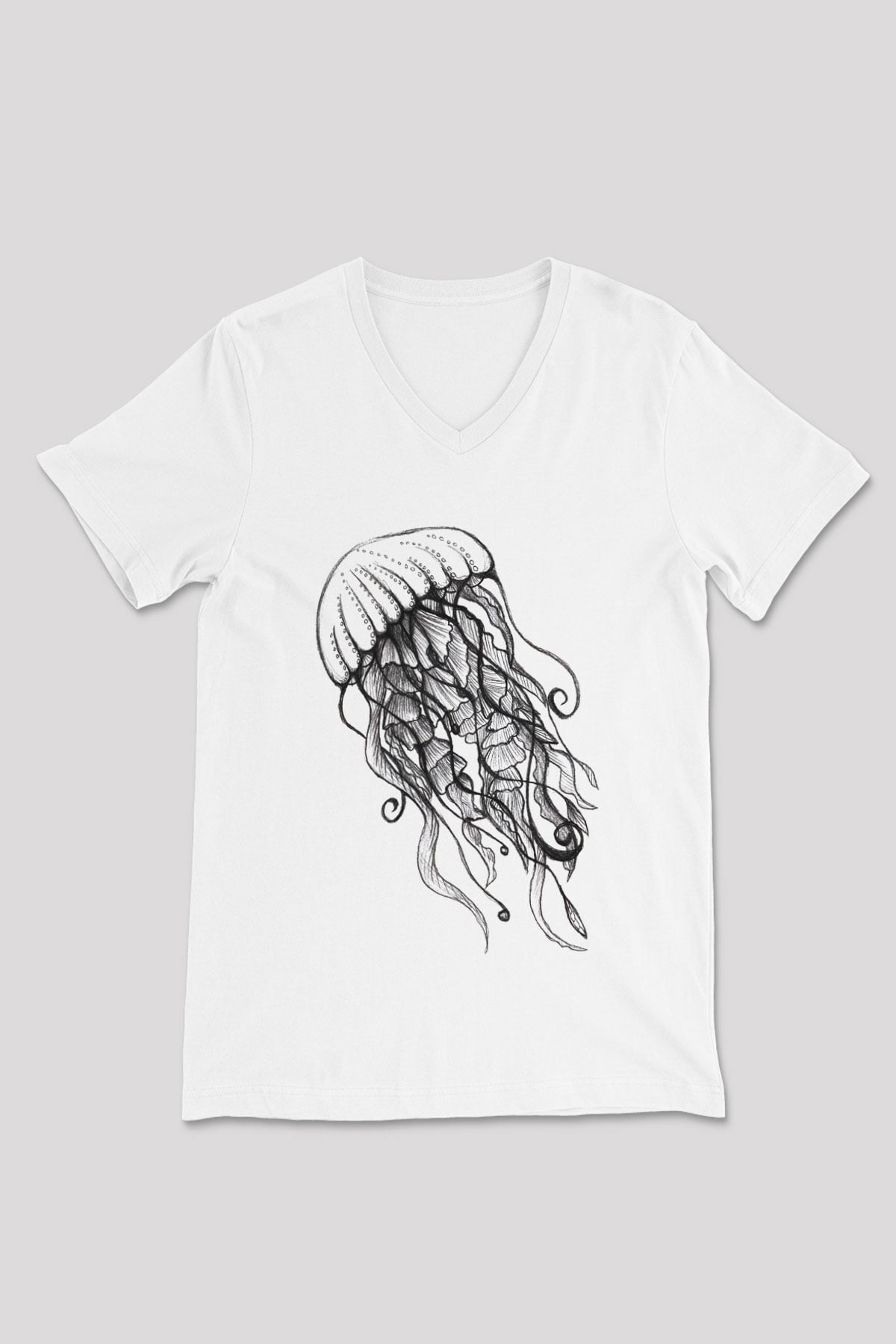 Deniz canlıları Beyaz Unisex V Yaka Tişört T-Shirt