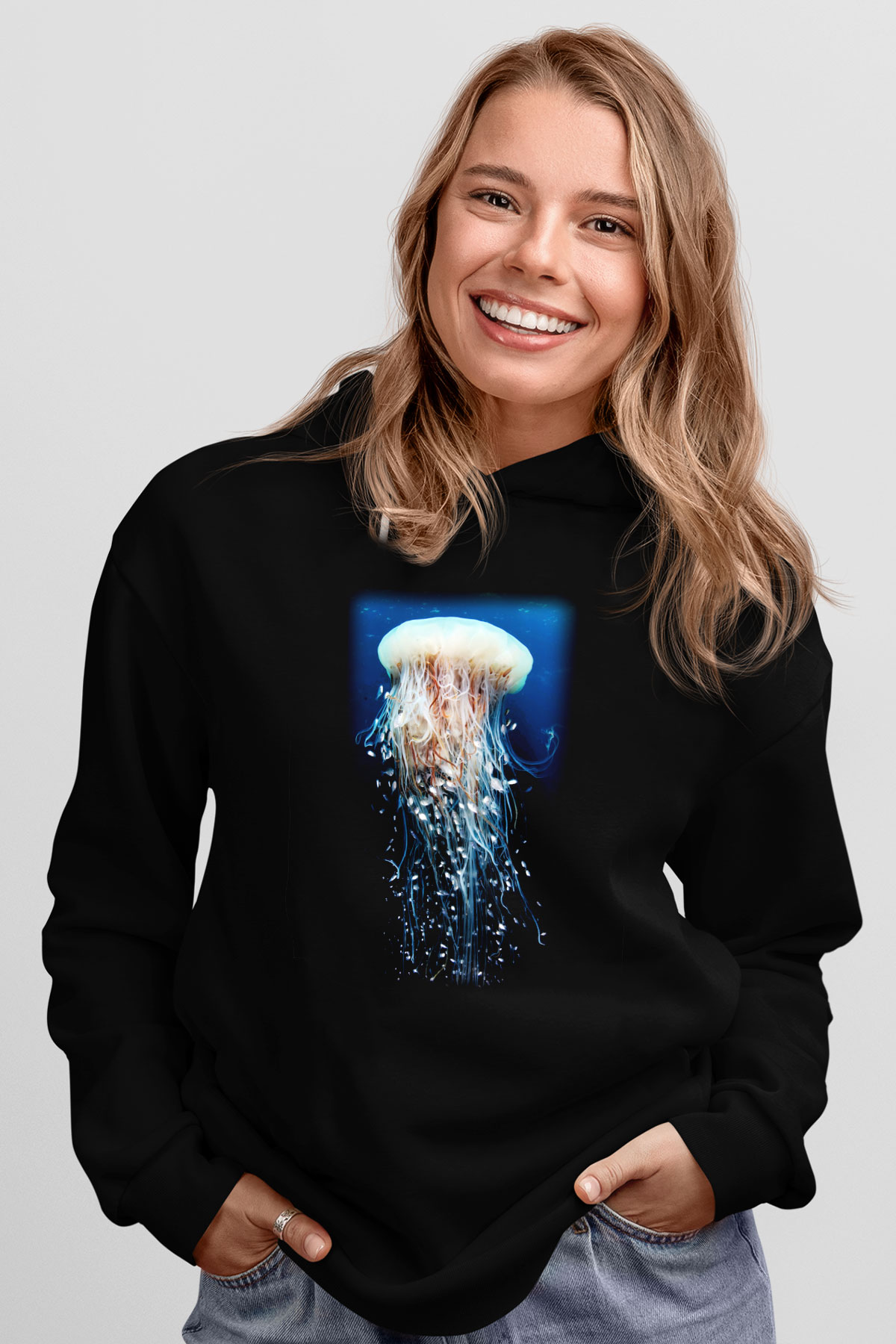 Deniz canlıları Siyah Unisex Hoodie