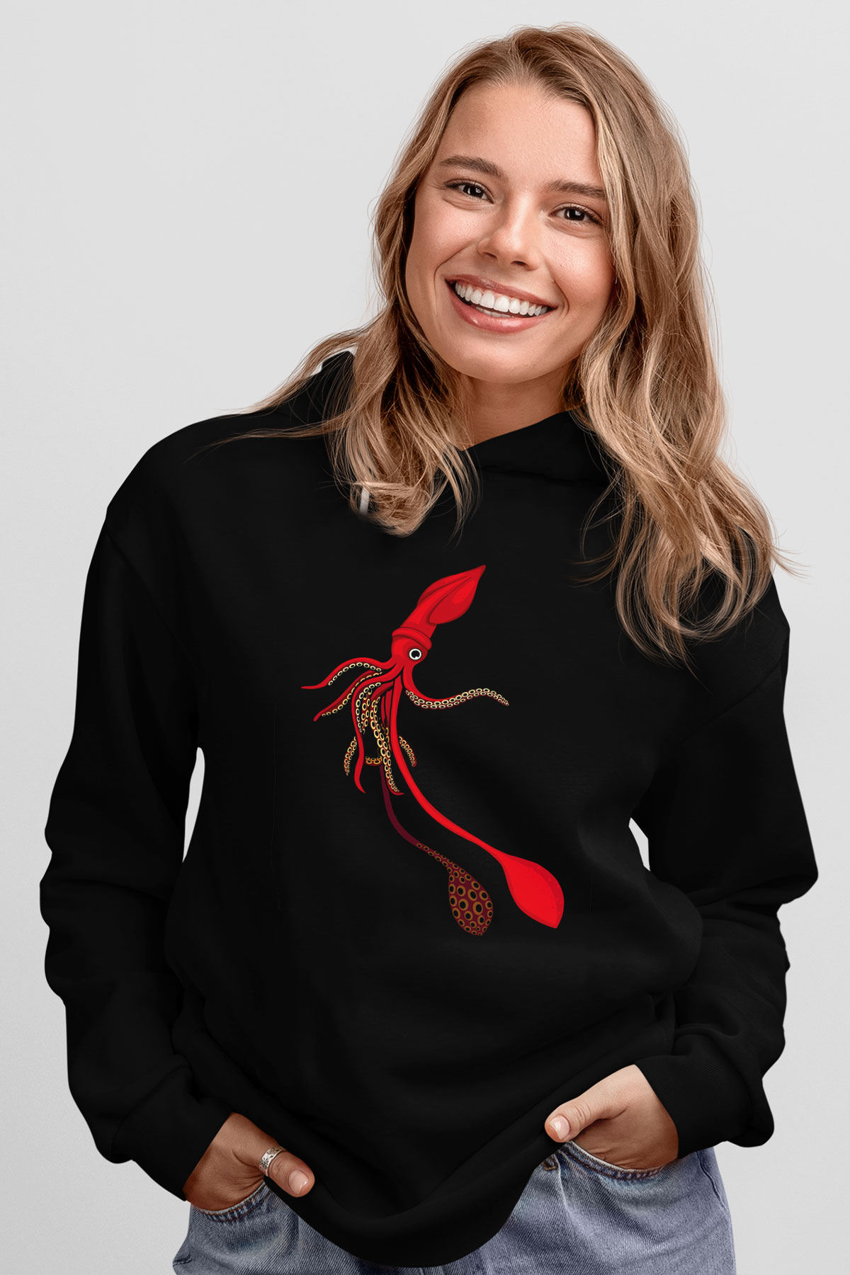 Deniz canlıları Siyah Unisex Hoodie