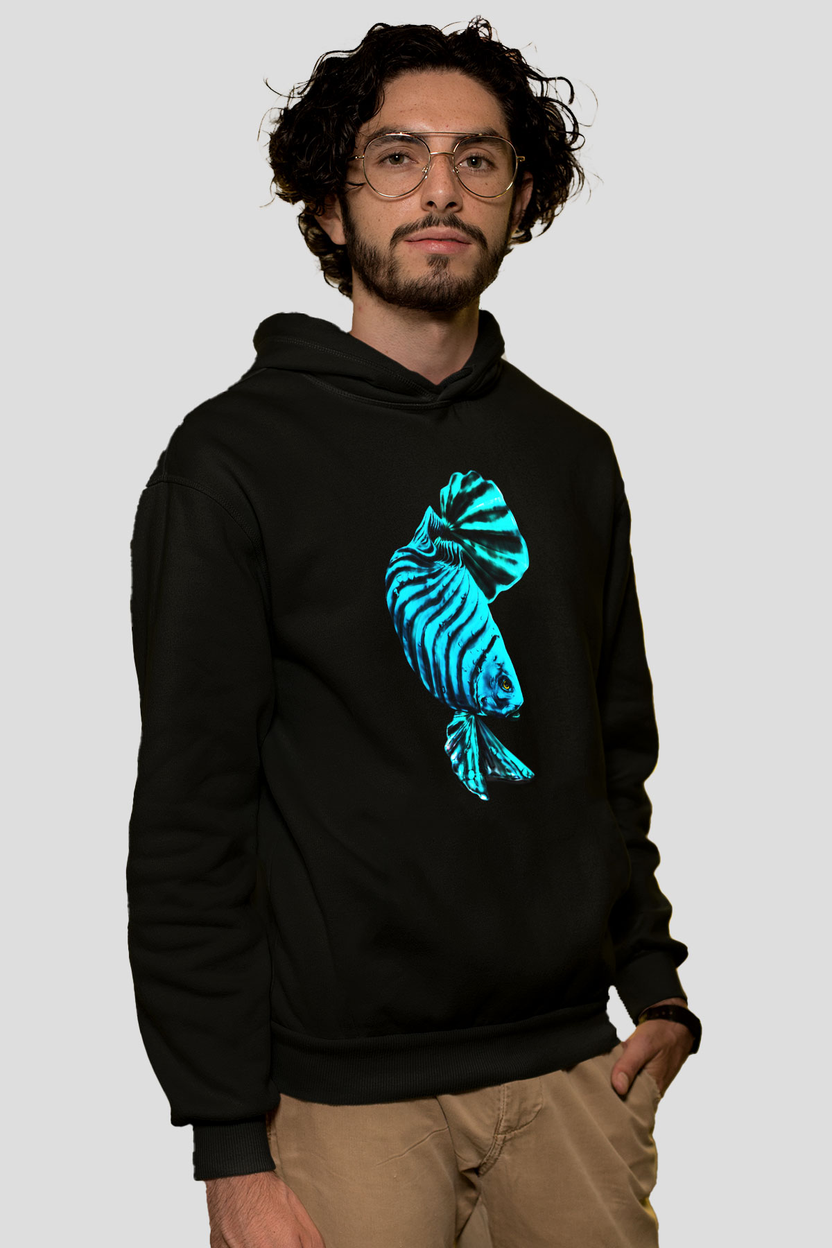 Deniz canlıları Siyah Unisex Hoodie