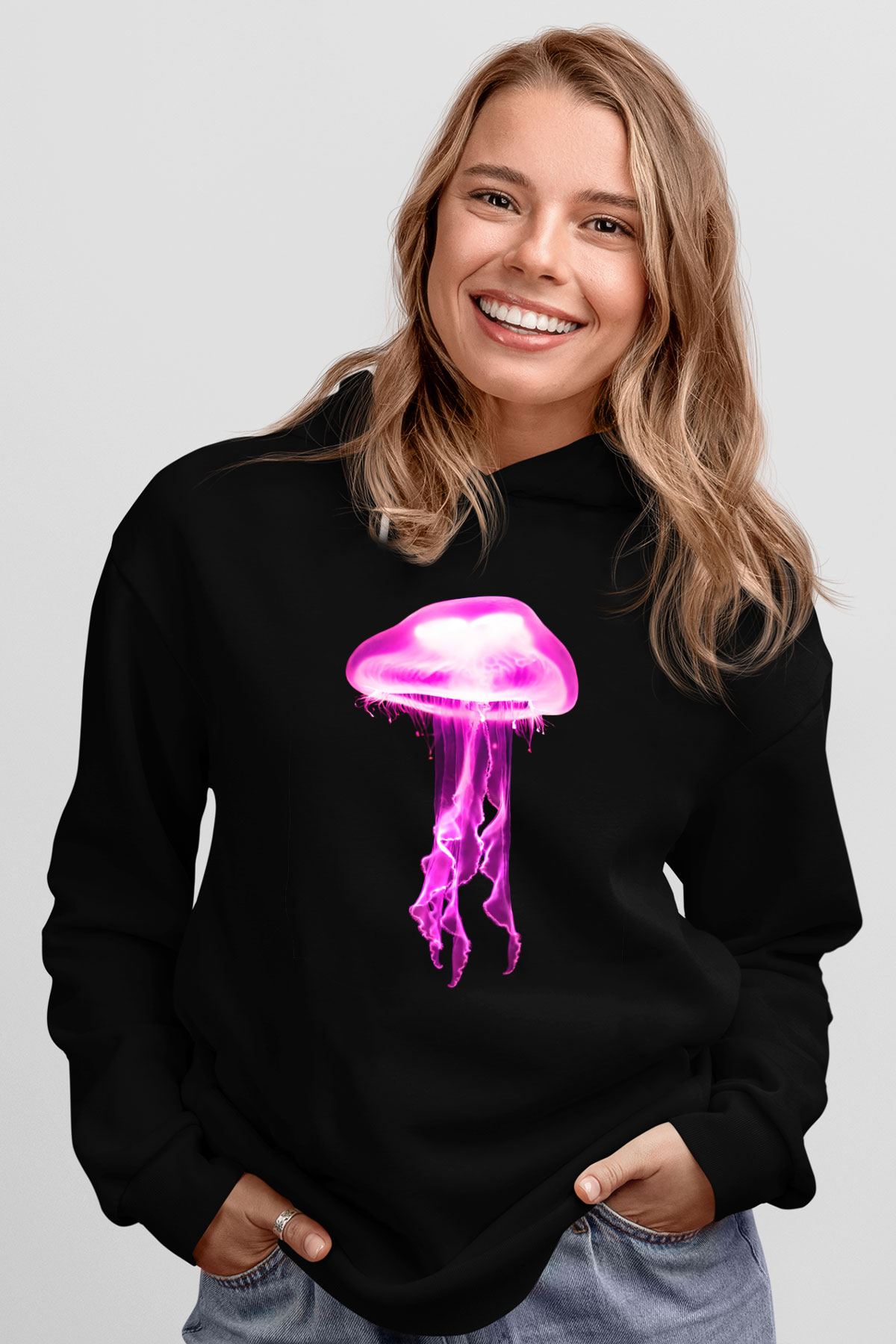 Deniz canlıları Siyah Unisex Kapüşonlu Sweatshirt